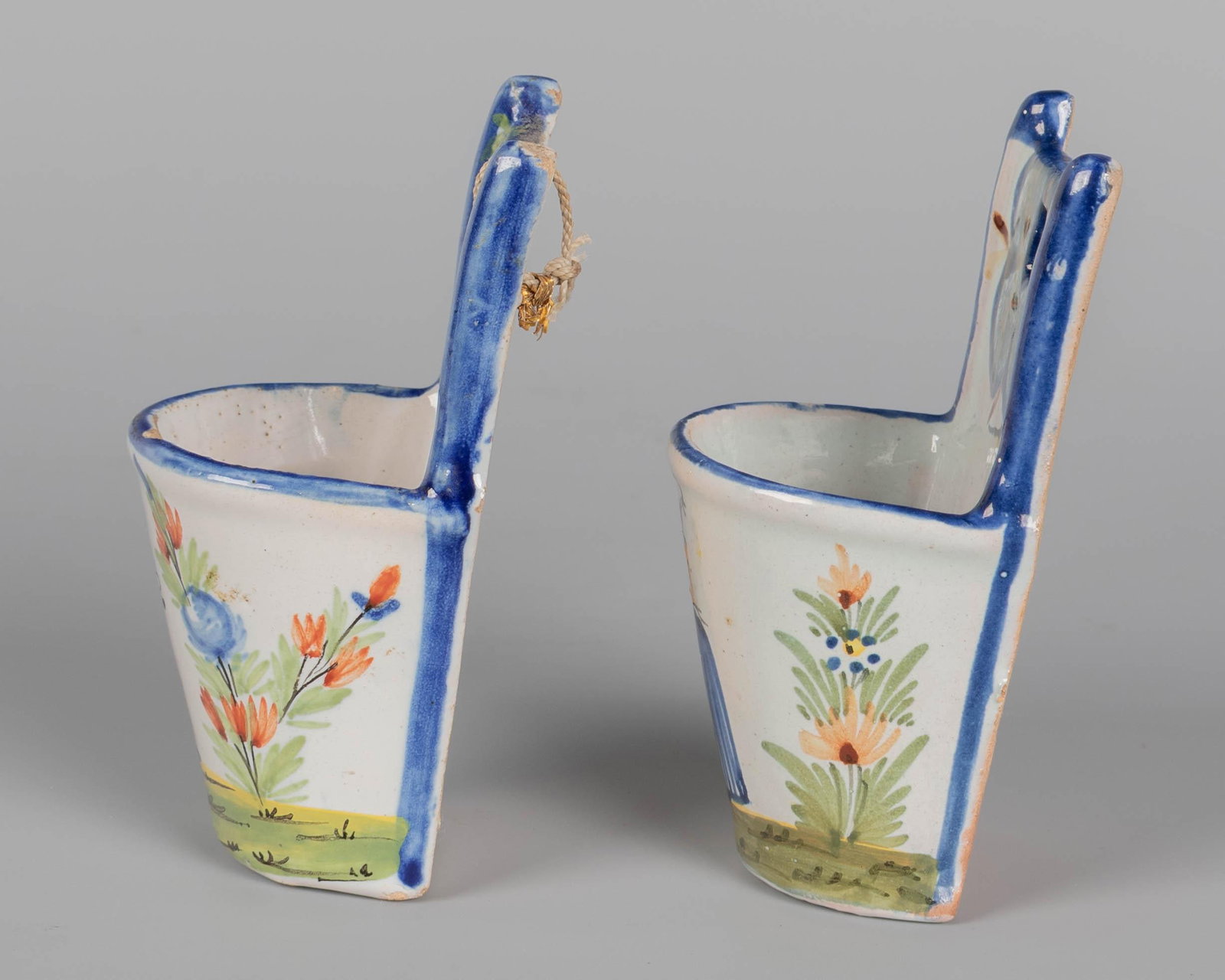 19th Century French Faience Bénitier, or Wall Pocket, Hand-Painted - 4