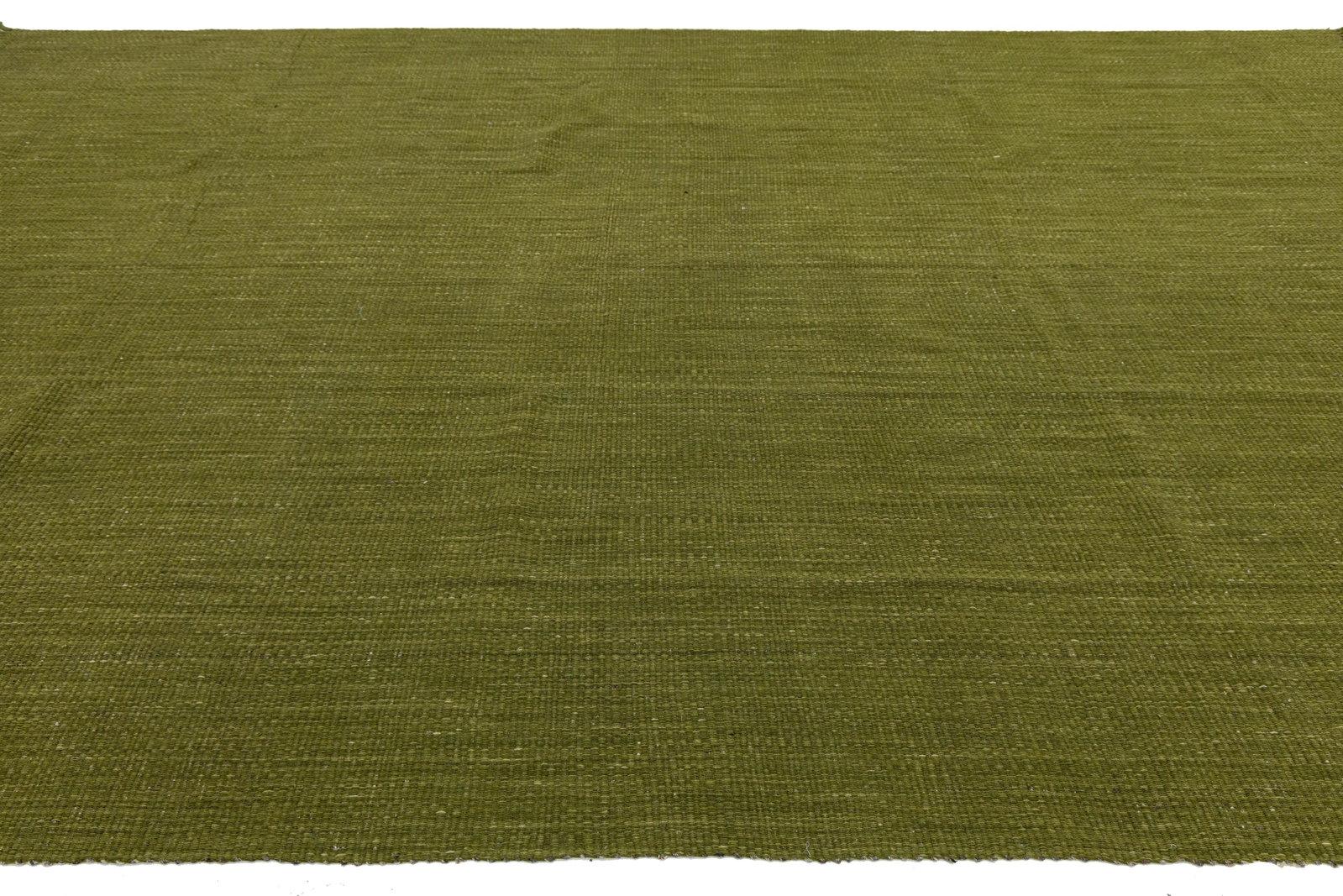 Modern Solid Olive Green Kilim Area Rug – Handmade Flatweave Wool 10x16 - 6