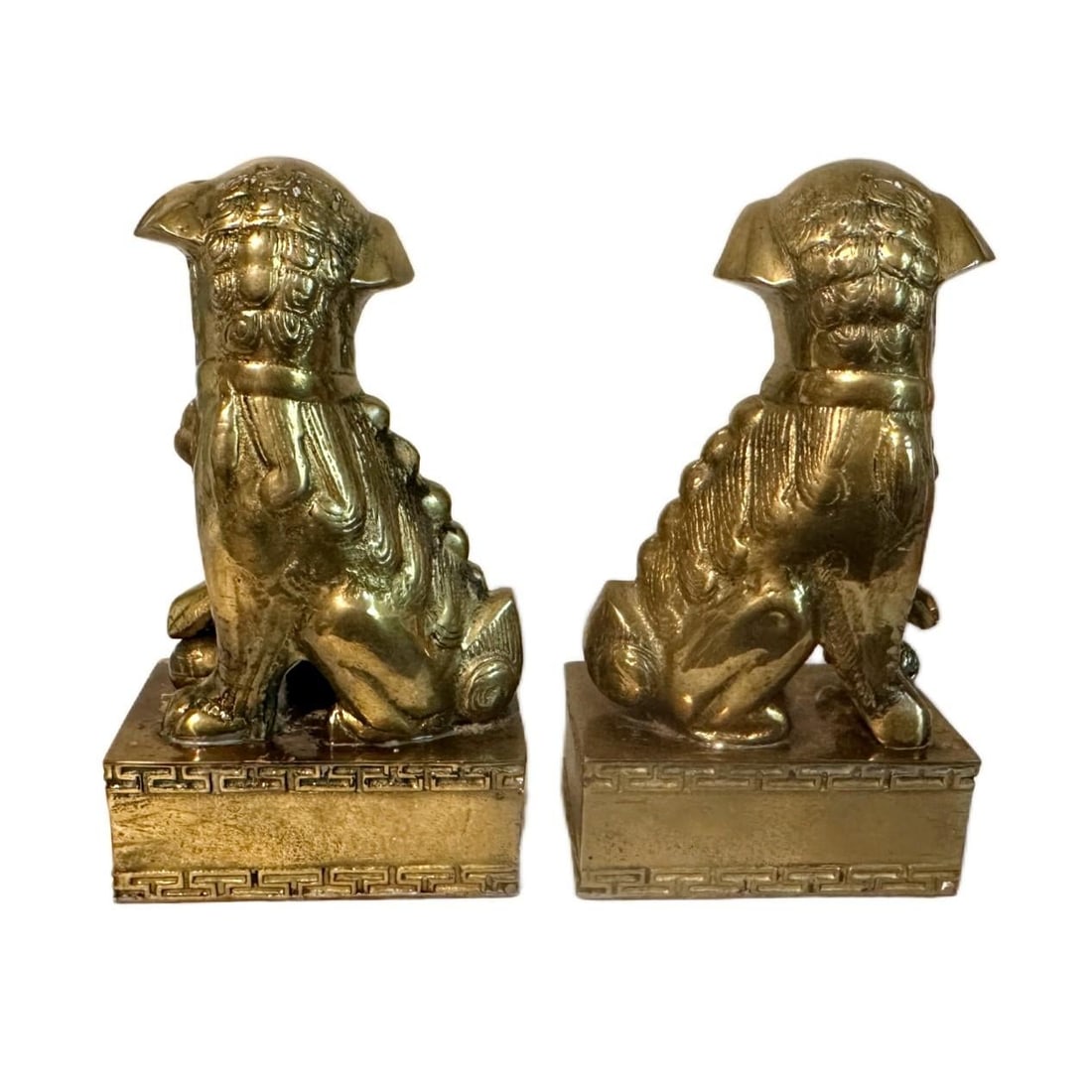 Pair of Vintage Chinese Brass Clad Temple Foo Dogs Fu Lions Figurines Bookends - 2