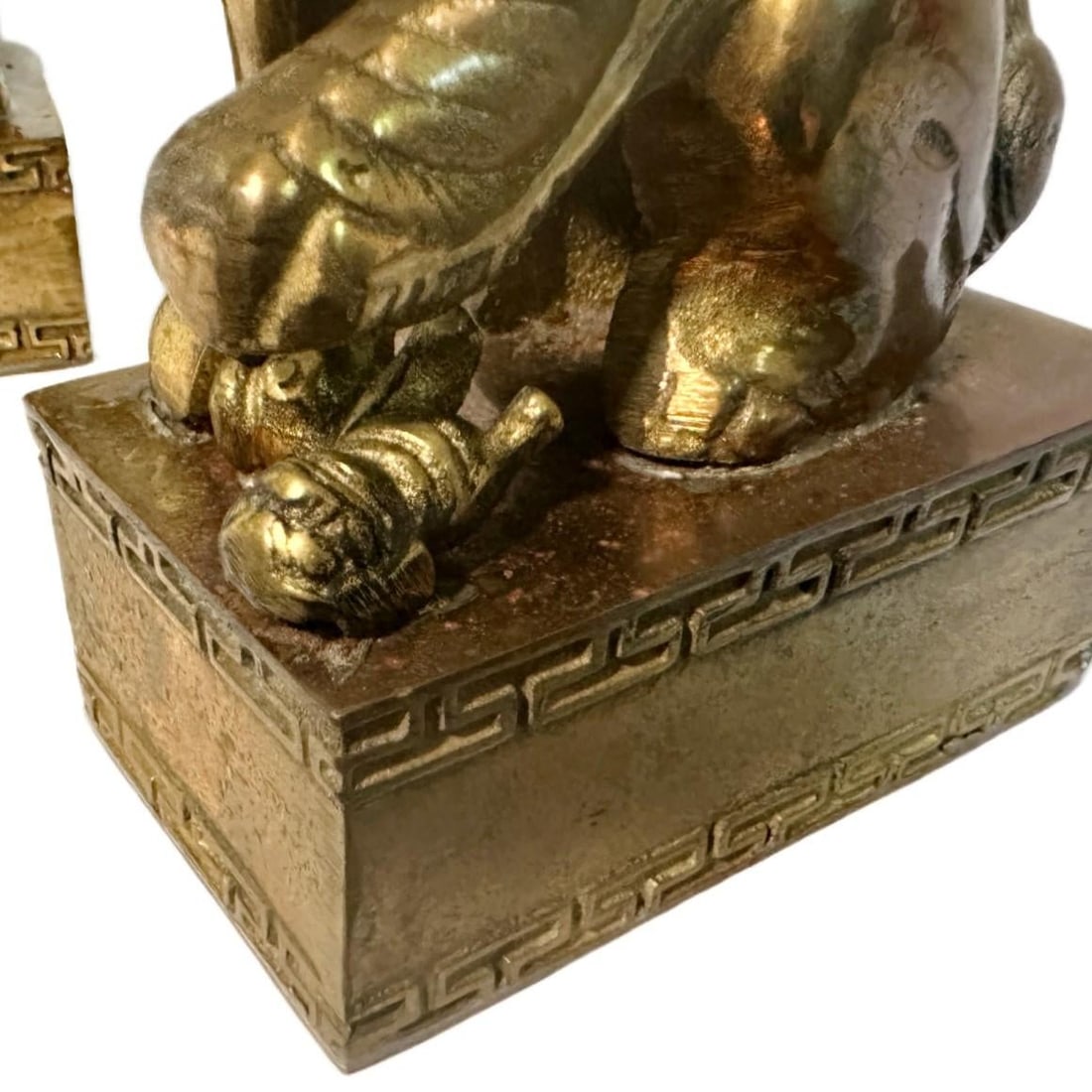 Pair of Vintage Chinese Brass Clad Temple Foo Dogs Fu Lions Figurines Bookends - 5