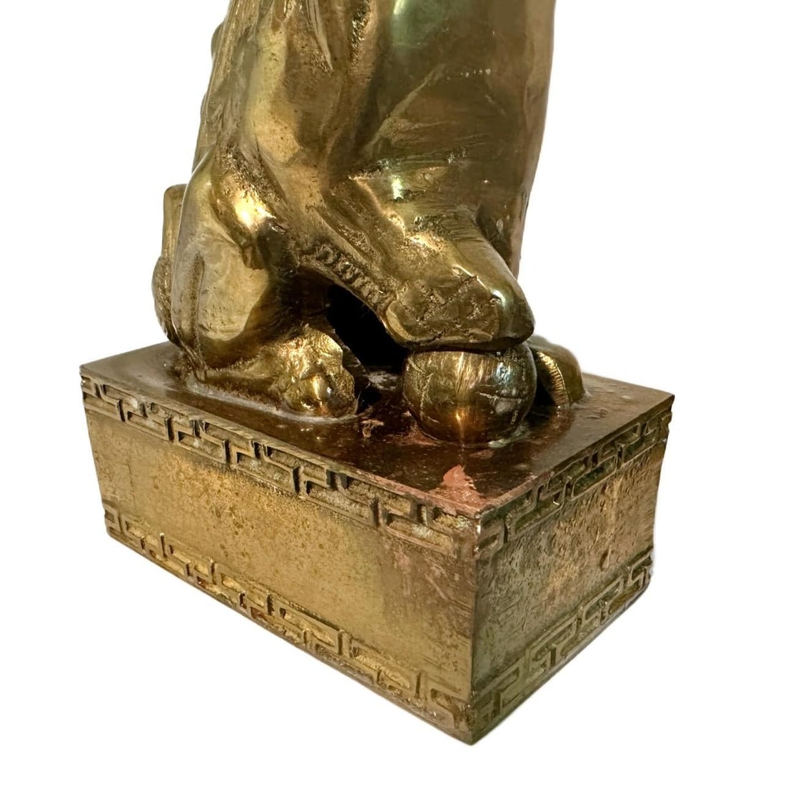 Pair of Vintage Chinese Brass Clad Temple Foo Dogs Fu Lions Figurines Bookends - 6