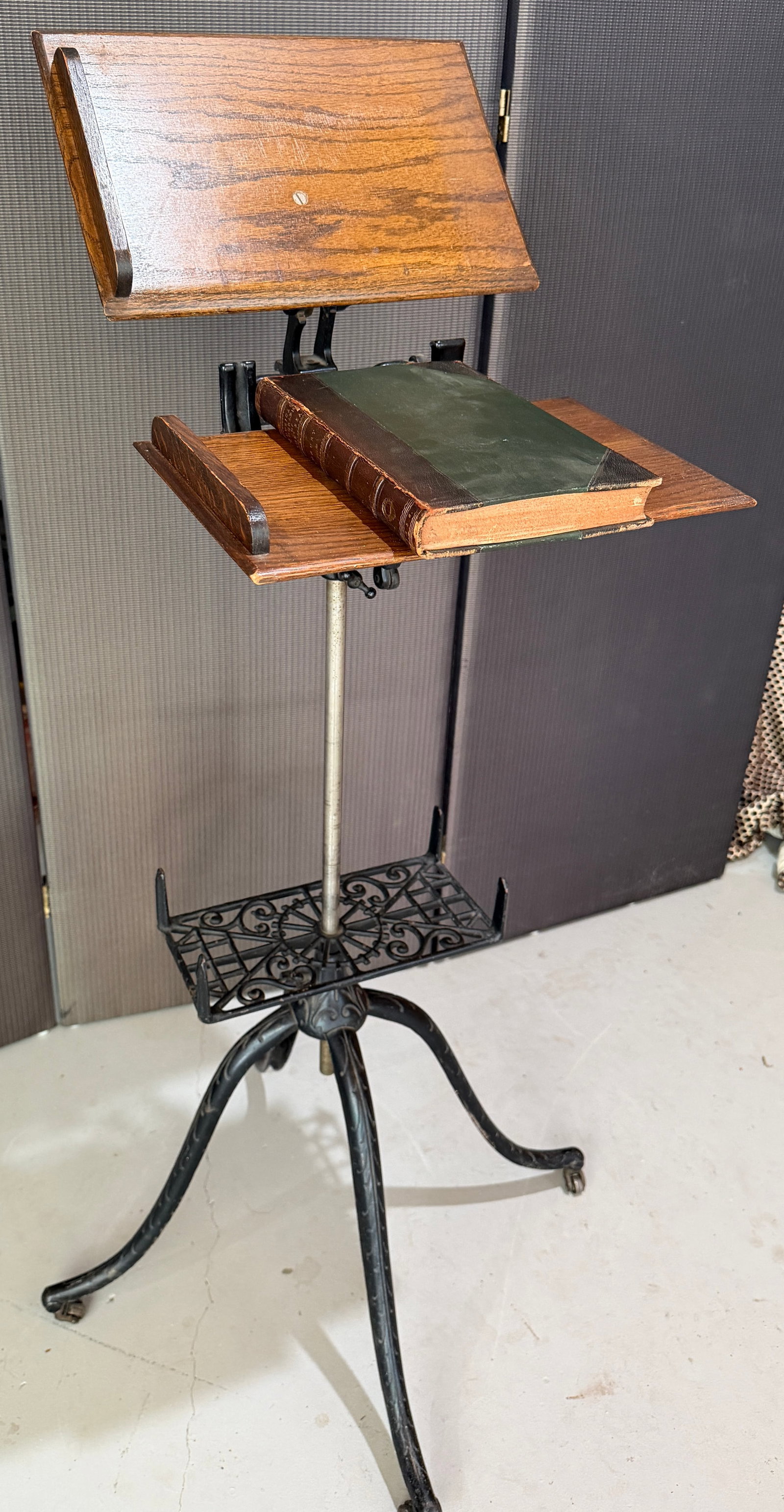 19th Century Victorian Book/Music Stand, in Oak and Iron - 2