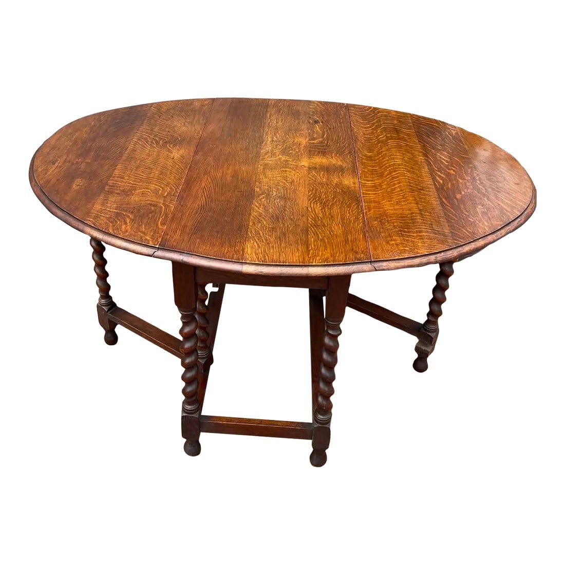 Antique English Table Drop Leaf Gateleg Barley Twist Oak Oval C. 1920-30s (1 of 10)
