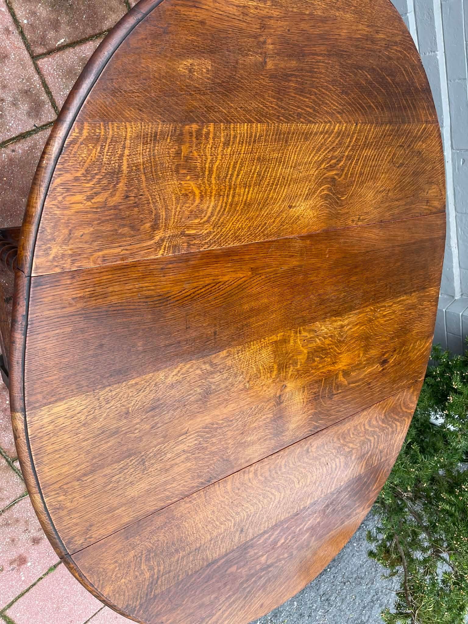 Antique English Table Drop Leaf Gateleg Barley Twist Oak Oval C. 1920-30s - 3