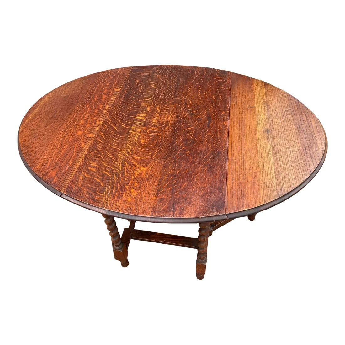 Antique English Table Drop Leaf Gateleg Barley Twist Oak Oval C. 1920-30s (1 of 9)