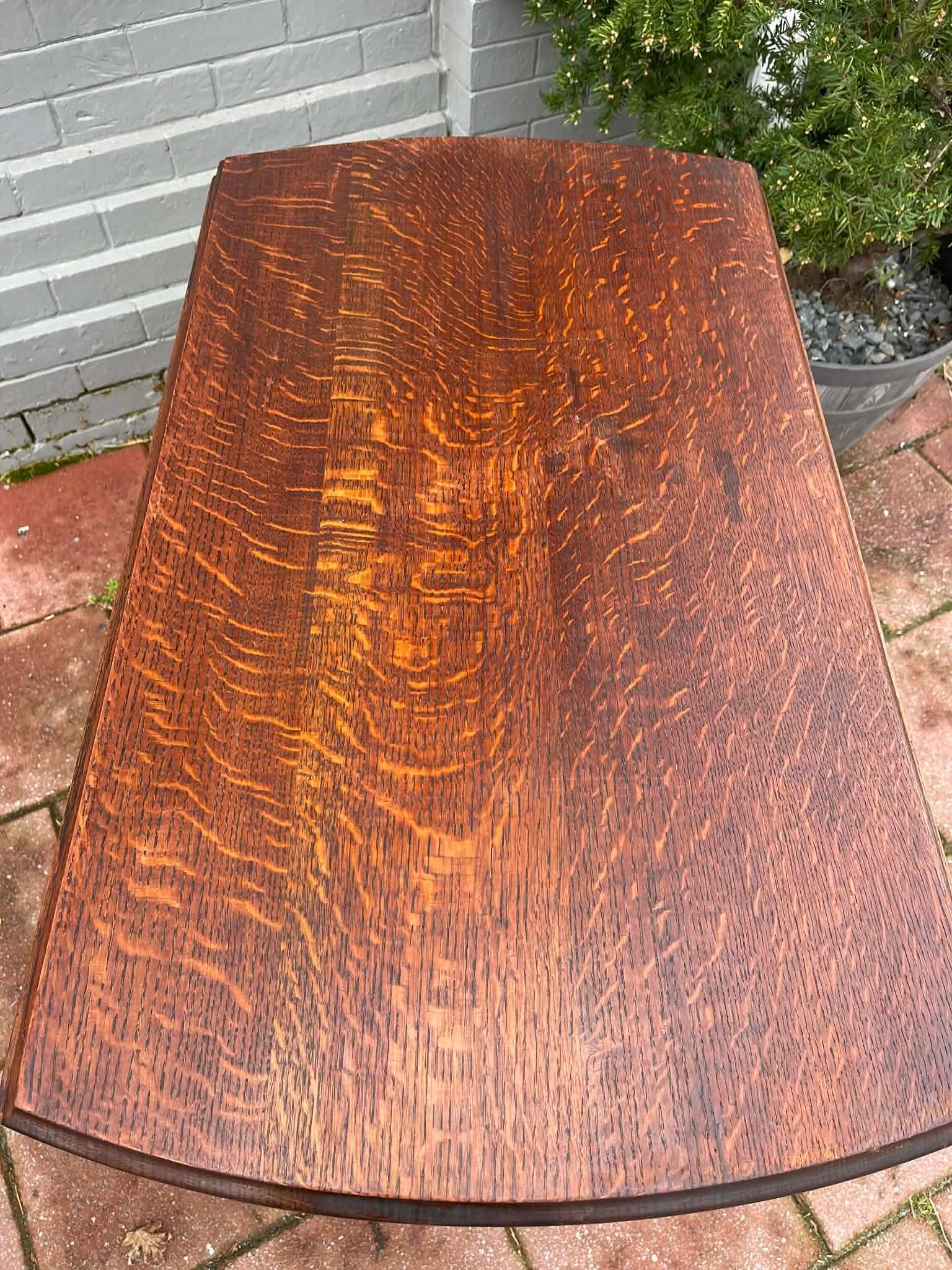 Antique English Table Drop Leaf Gateleg Barley Twist Oak Oval C. 1920-30s - 3
