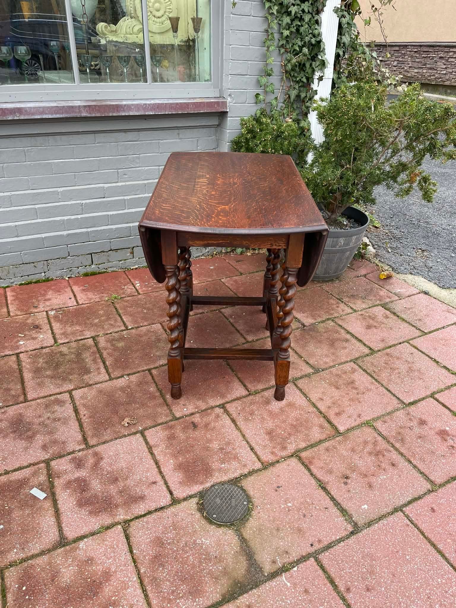 Antique English Table Drop Leaf Gateleg Barley Twist Oak Oval C. 1920-30s - 9