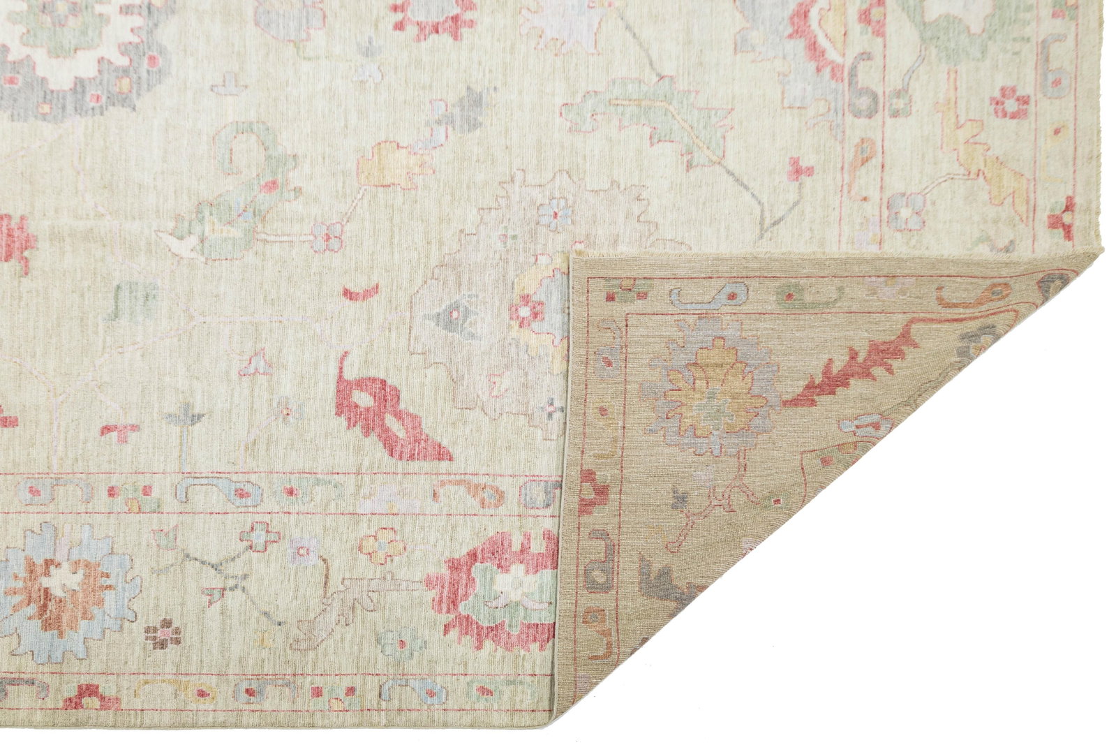 Hand-Knotted Modern Oushak Style Wool Rug – Muted Pastel Floral Transitional - 2