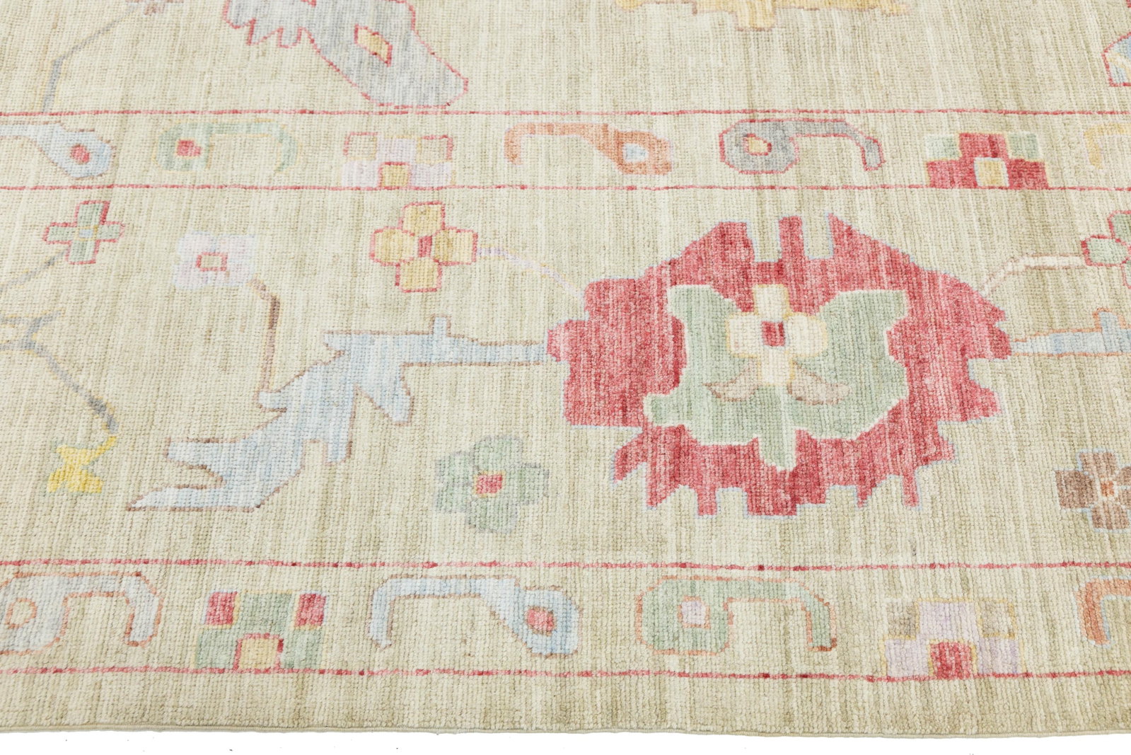 Hand-Knotted Modern Oushak Style Wool Rug – Muted Pastel Floral Transitional - 4