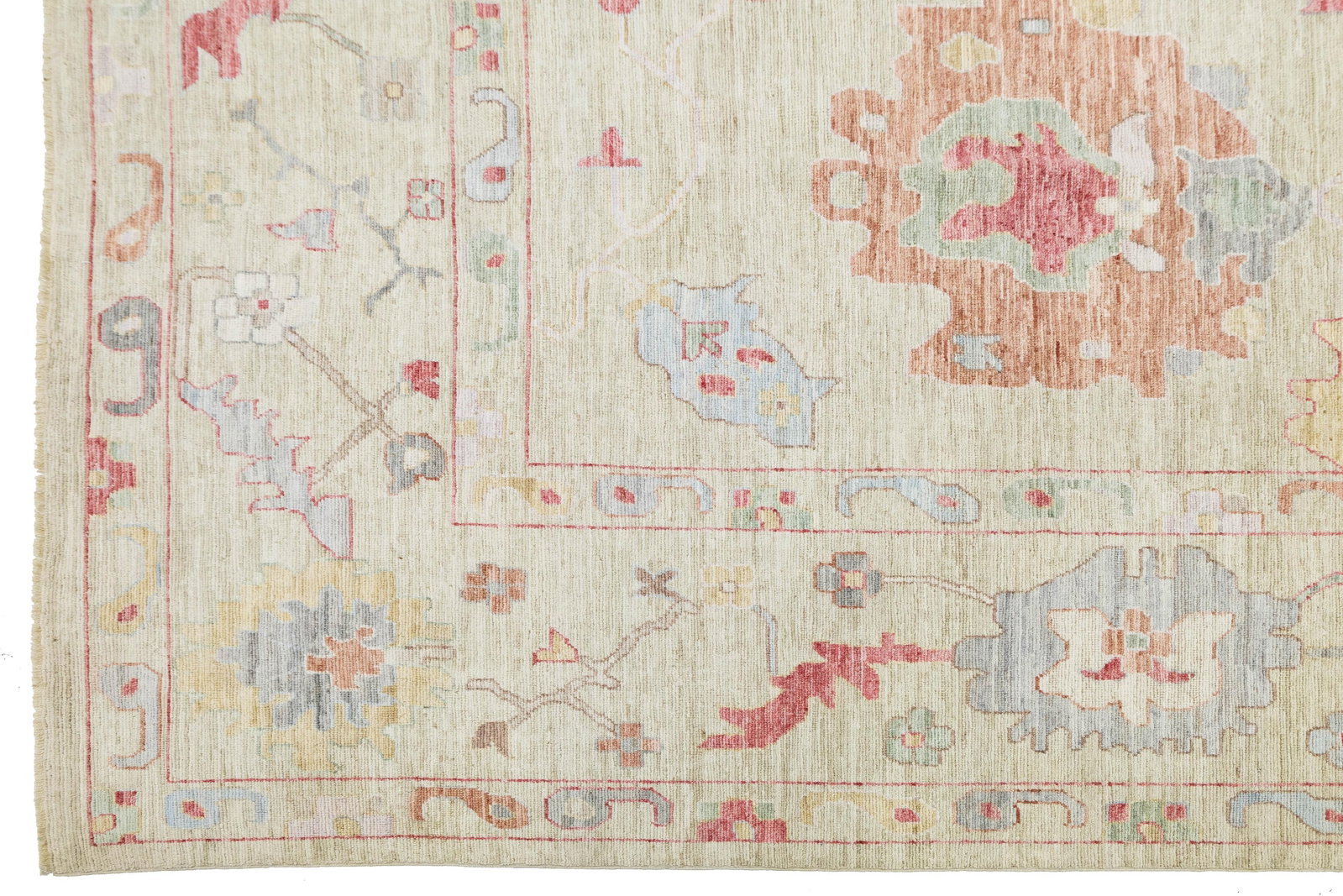 Hand-Knotted Modern Oushak Style Wool Rug – Muted Pastel Floral Transitional - 5