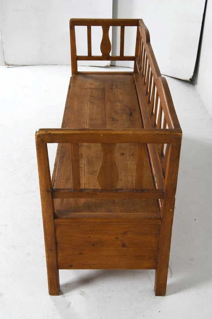 19th Century Swedish Hand-Carved Pine Settle Bench With Storage - 6