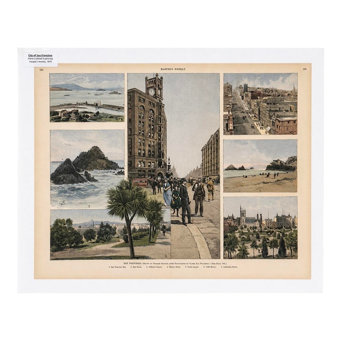 Antique 1876 San Francisco Hand-Colored Engraving – Harper's Weekly Panoramic City Views (1 of 2)
