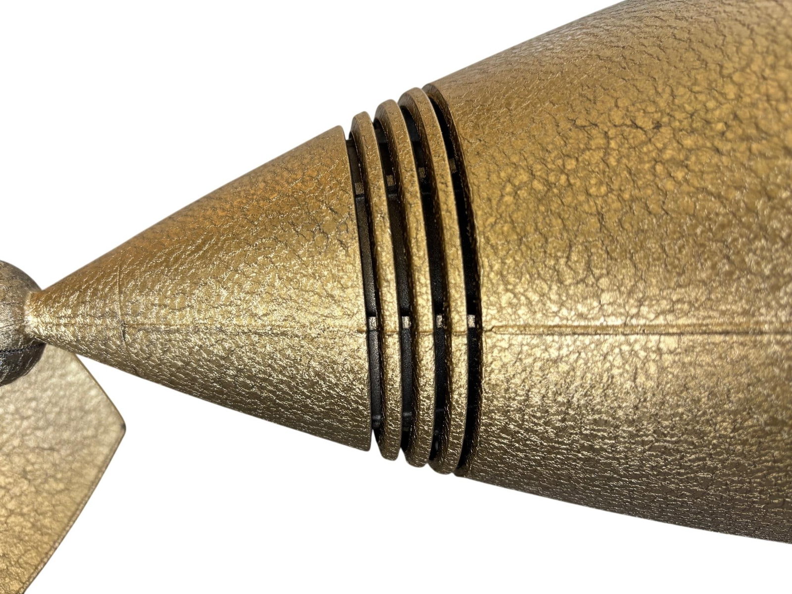 Pair 1960s Stonco Award Series Outdoor Bullet Lights Cast Aluminum Antique Gold Crackle Finish Nos - 10