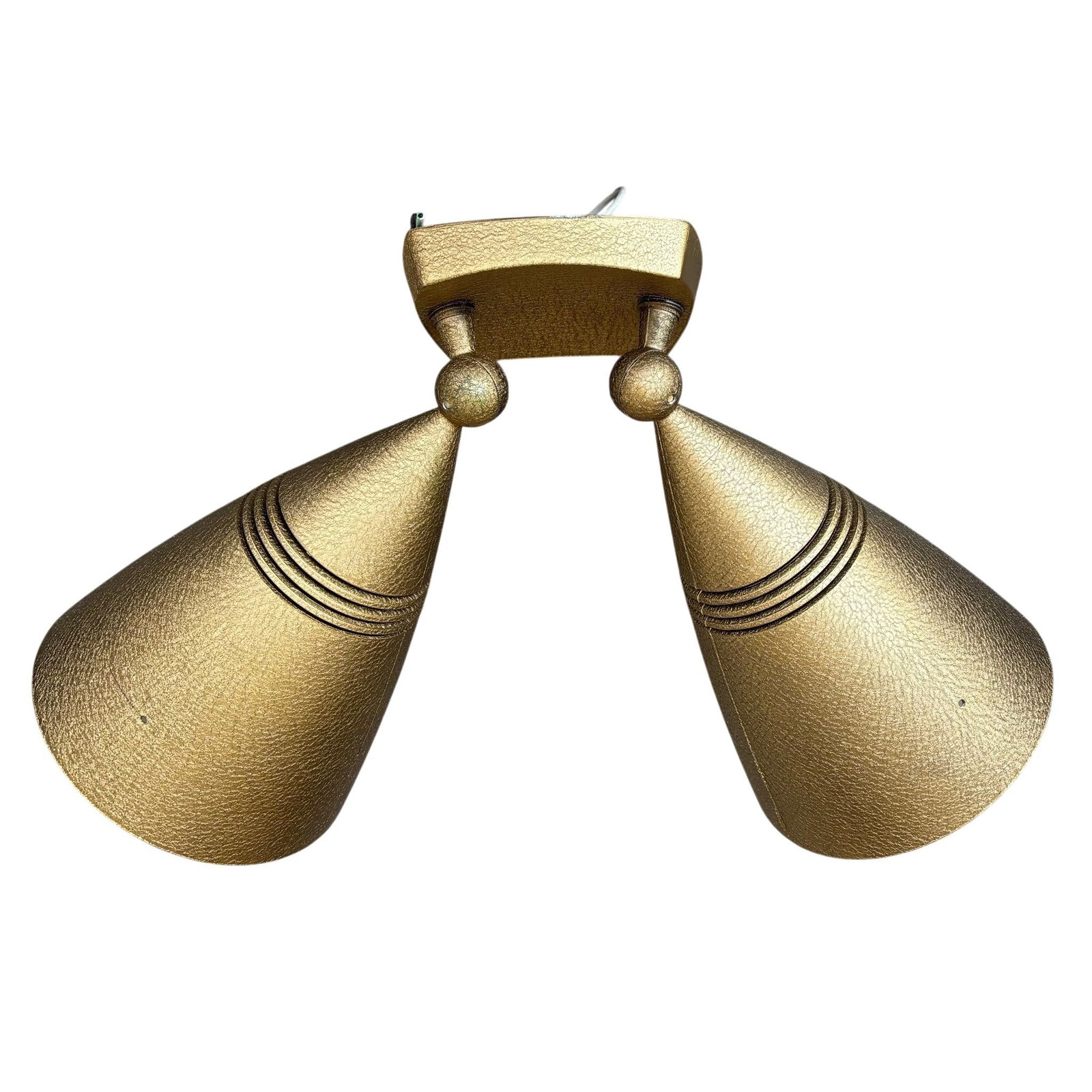 Pair 1960s Stonco Award Series Outdoor Bullet Lights Cast Aluminum Antique Gold Crackle Finish Nos - 12