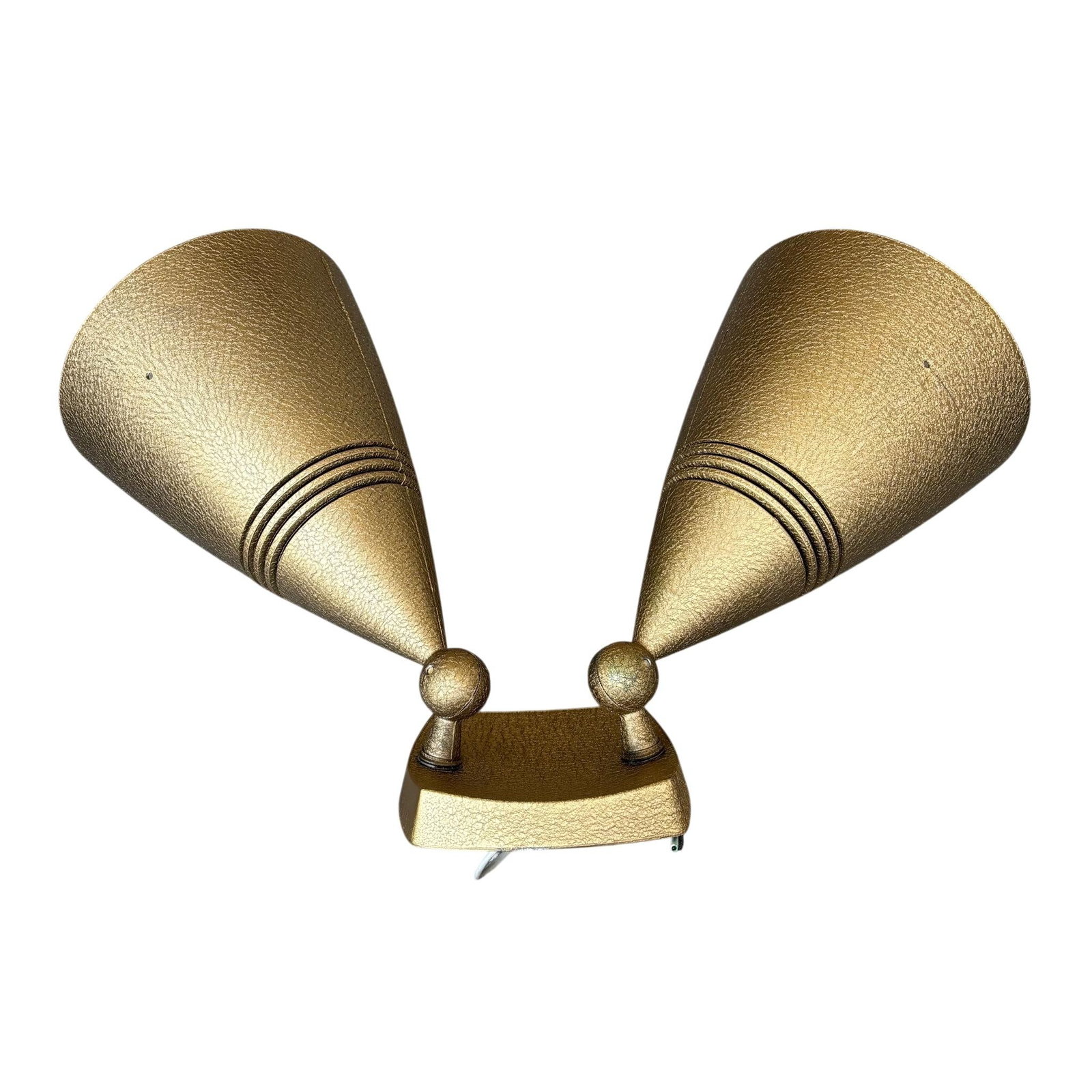 Pair 1960s Stonco Award Series Outdoor Bullet Lights Cast Aluminum Antique Gold Crackle Finish Nos - 13