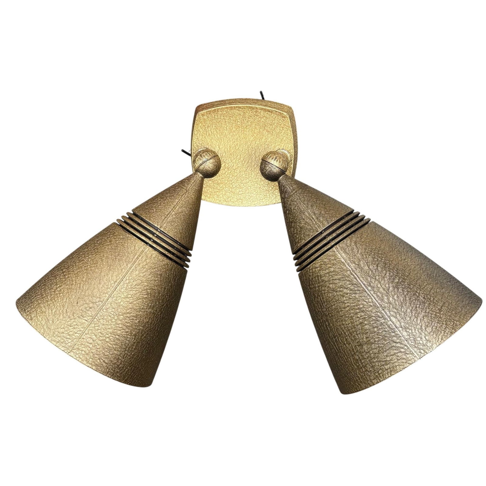Pair 1960s Stonco Award Series Outdoor Bullet Lights Cast Aluminum Antique Gold Crackle Finish Nos - 14
