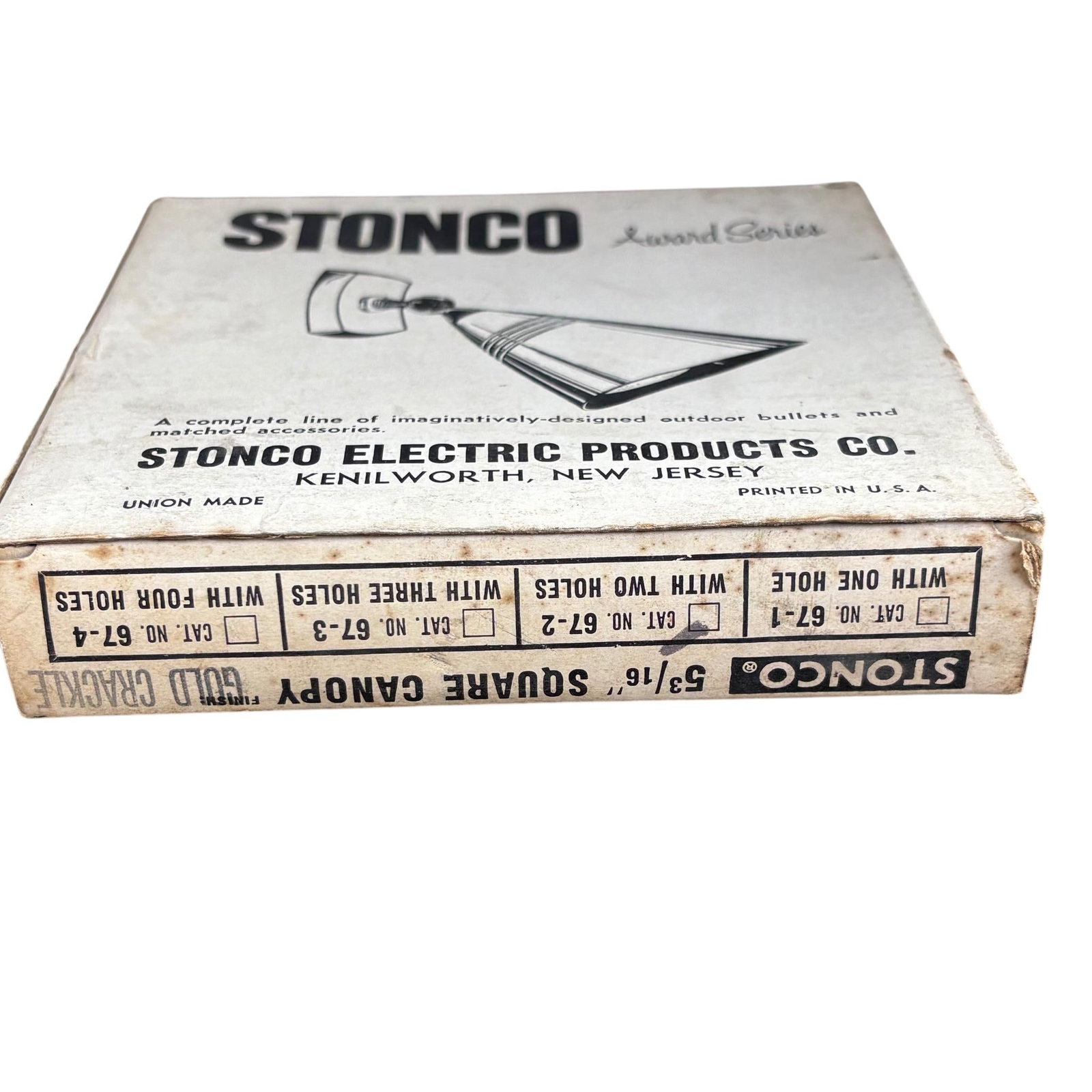 Pair 1960s Stonco Award Series Outdoor Bullet Lights Cast Aluminum Antique Gold Crackle Finish Nos - 15