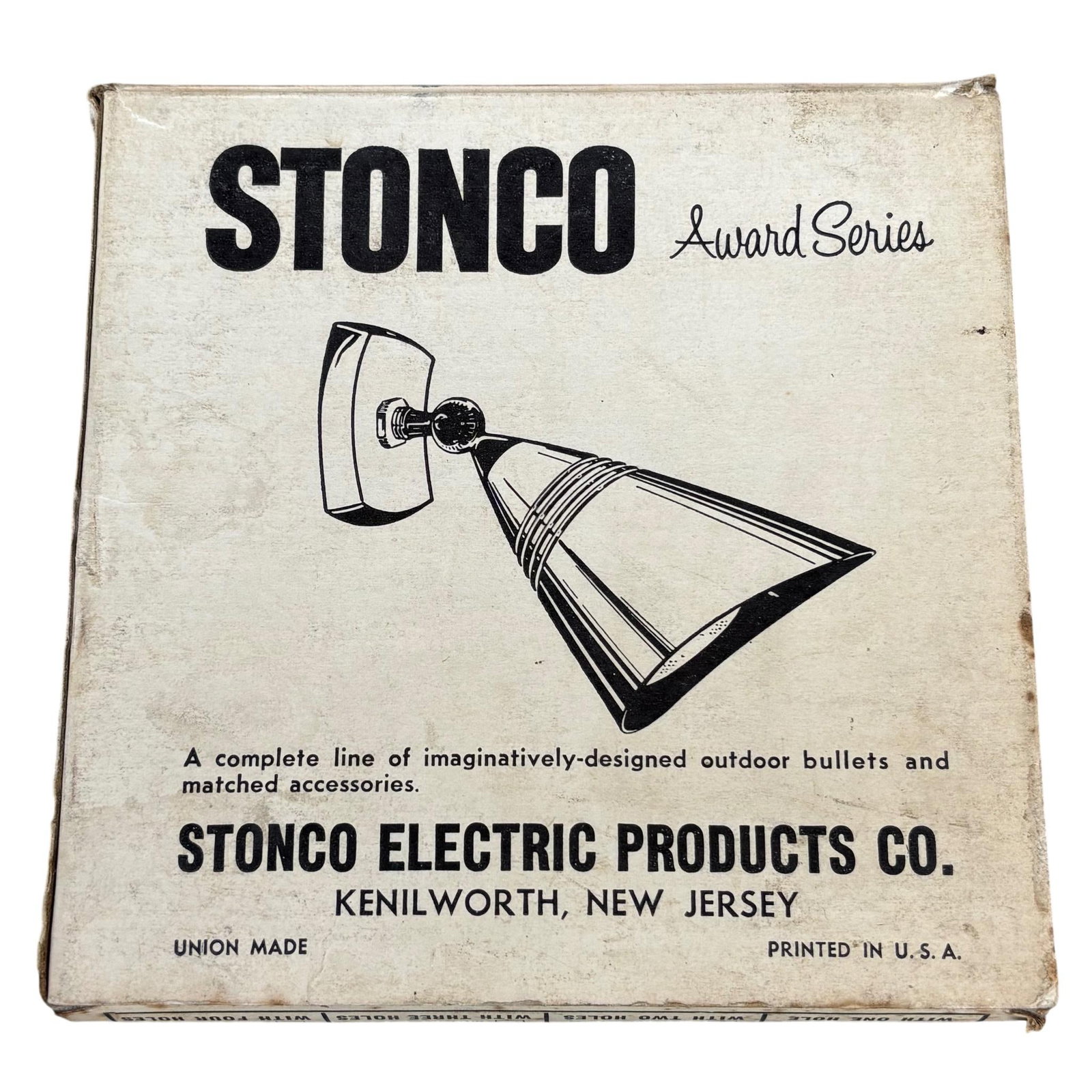 Pair 1960s Stonco Award Series Outdoor Bullet Lights Cast Aluminum Antique Gold Crackle Finish Nos - 16