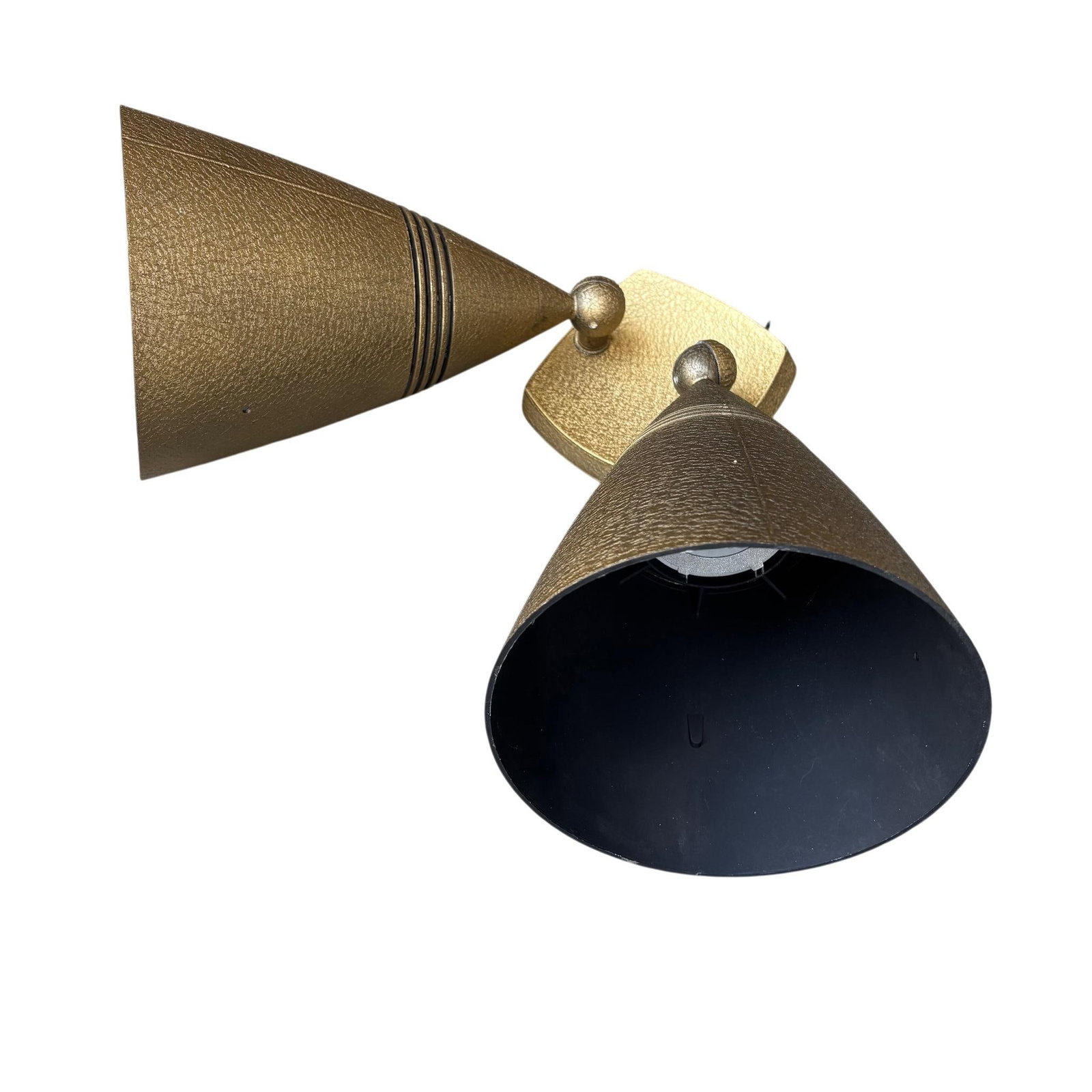 Pair 1960s Stonco Award Series Outdoor Bullet Lights Cast Aluminum Antique Gold Crackle Finish Nos - 2