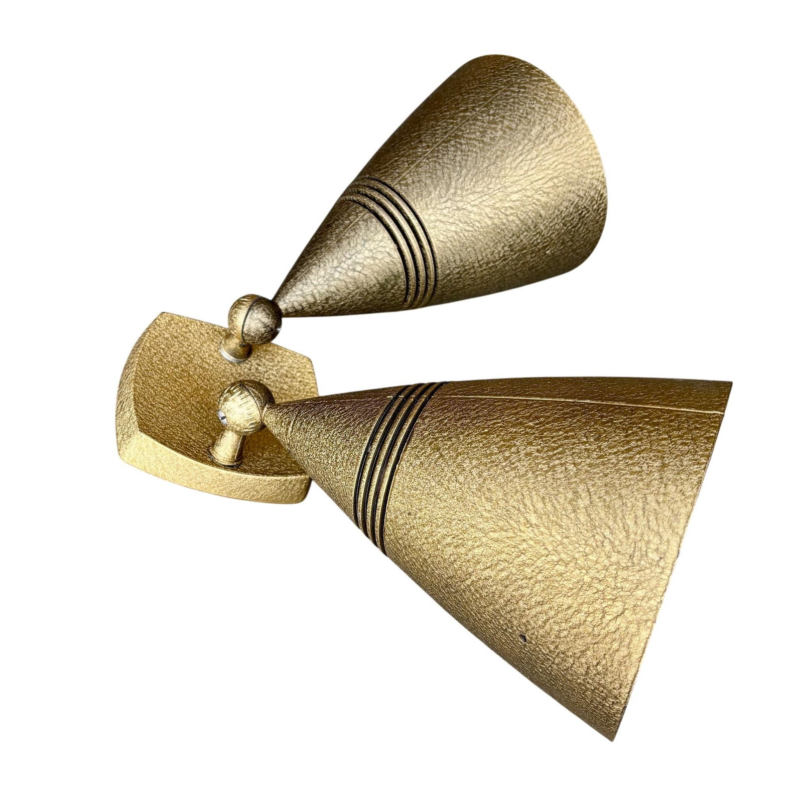 Pair 1960s Stonco Award Series Outdoor Bullet Lights Cast Aluminum Antique Gold Crackle Finish Nos - 3