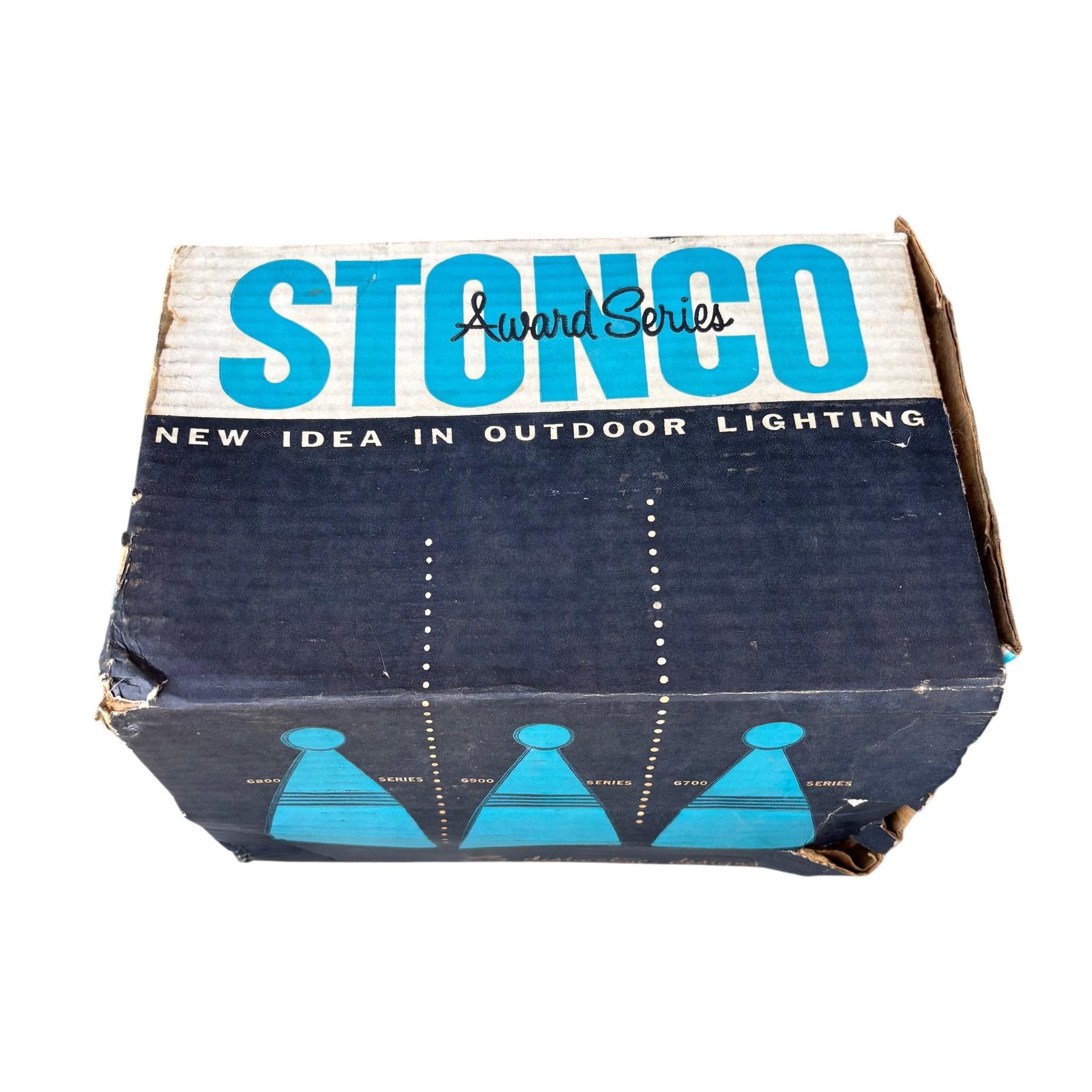 Pair 1960s Stonco Award Series Outdoor Bullet Lights Cast Aluminum Antique Gold Crackle Finish Nos - 5