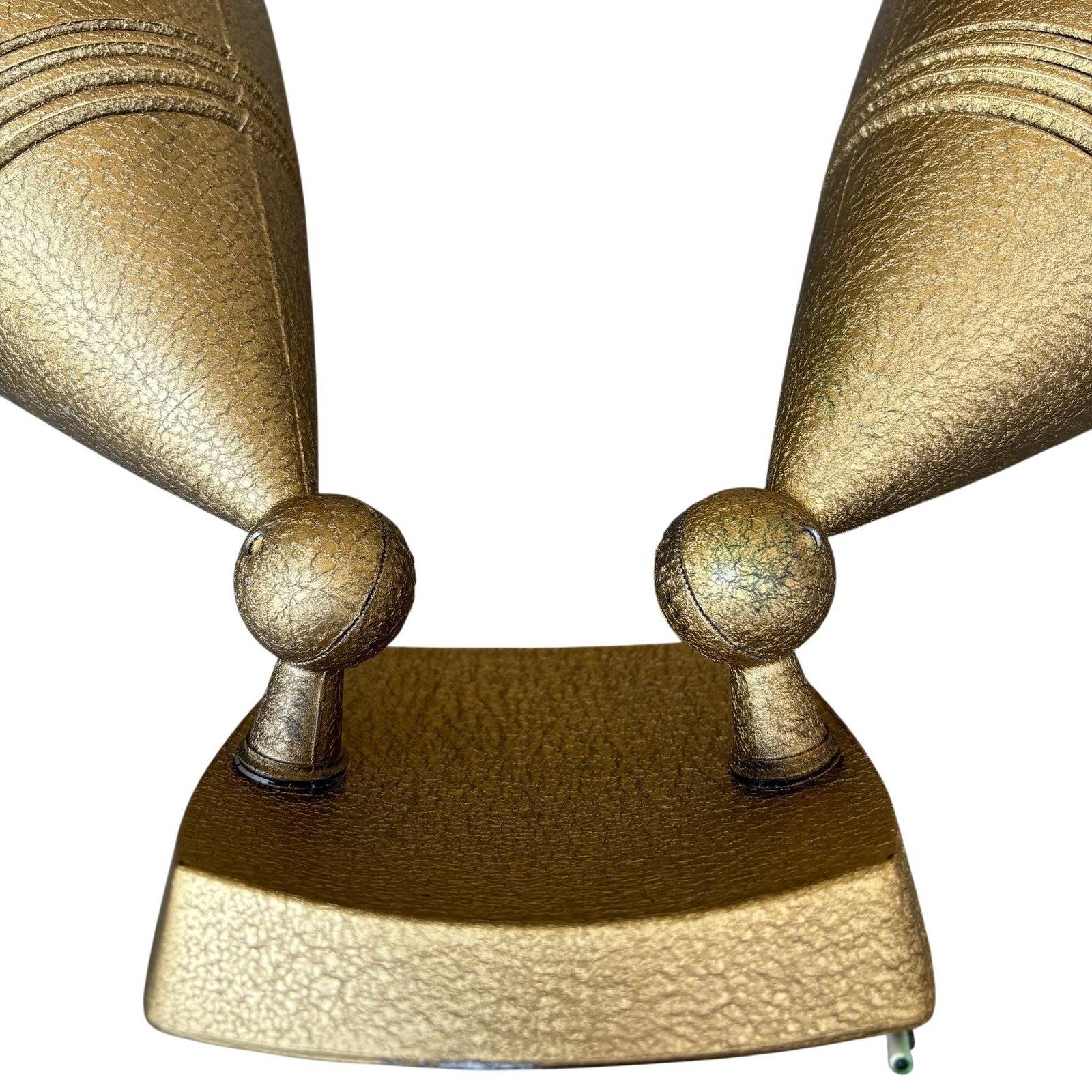 Pair 1960s Stonco Award Series Outdoor Bullet Lights Cast Aluminum Antique Gold Crackle Finish Nos - 9
