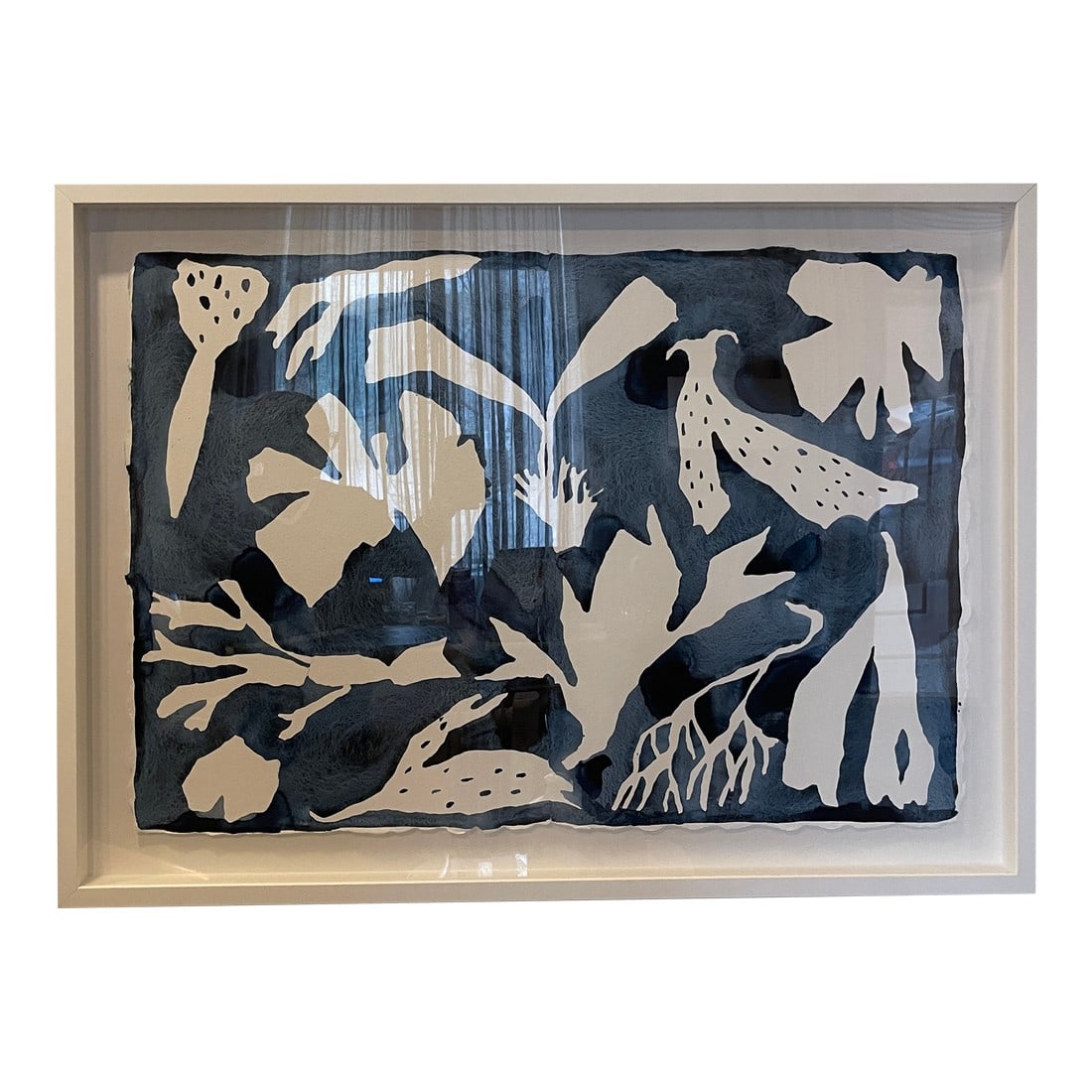 Sekiu Watercolor, Ink and Gouache Painting by Kate Roebuck: Original mixed media work by contemporary artist Kate Roebuck featuring watercolor, ink, and gouache on handmade paper, professionally framed behind glass. This striking abstract botanical