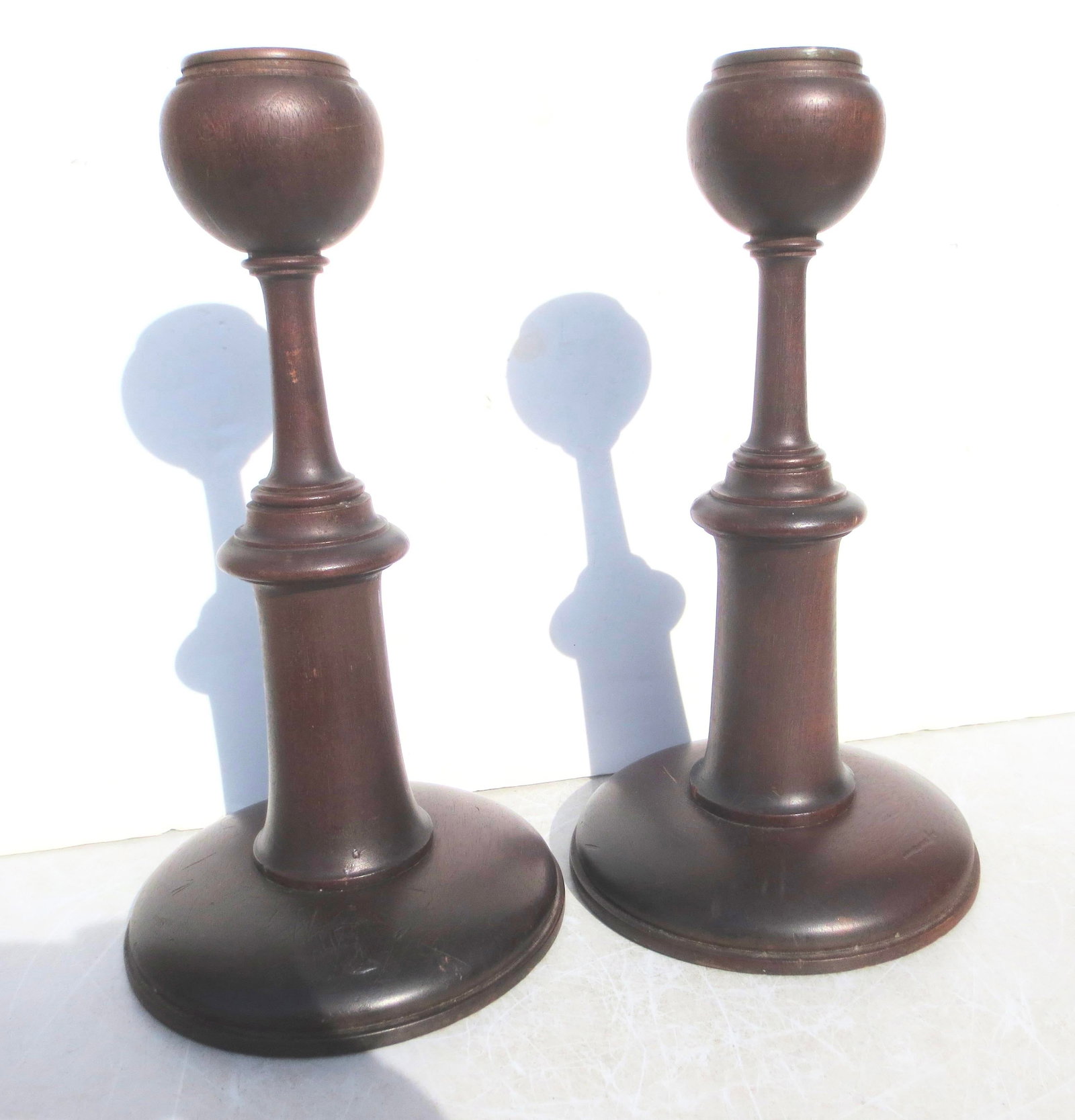 English Arts and Crafts Oak Candlesticks- A Pair of 2 - 3