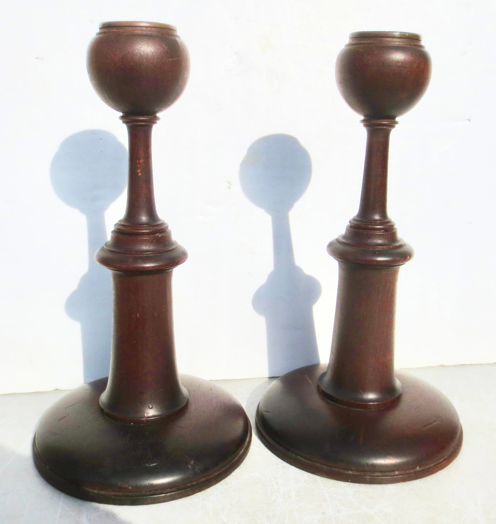 English Arts and Crafts Oak Candlesticks- A Pair of 2 - 5