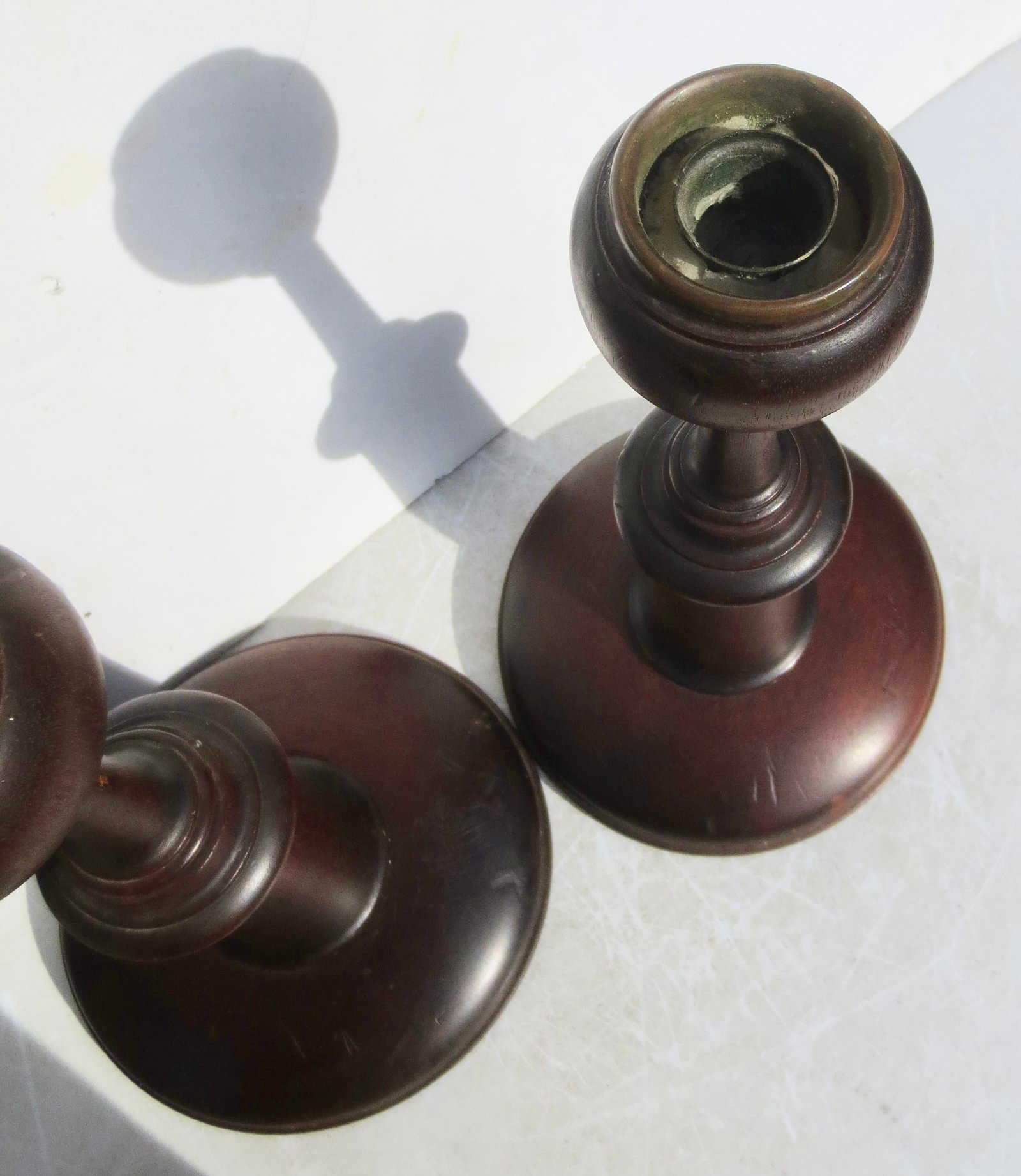 English Arts and Crafts Oak Candlesticks- A Pair of 2 - 6