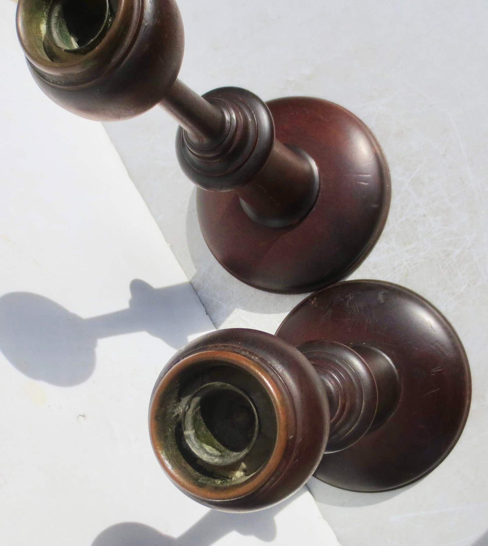 English Arts and Crafts Oak Candlesticks- A Pair of 2 - 7