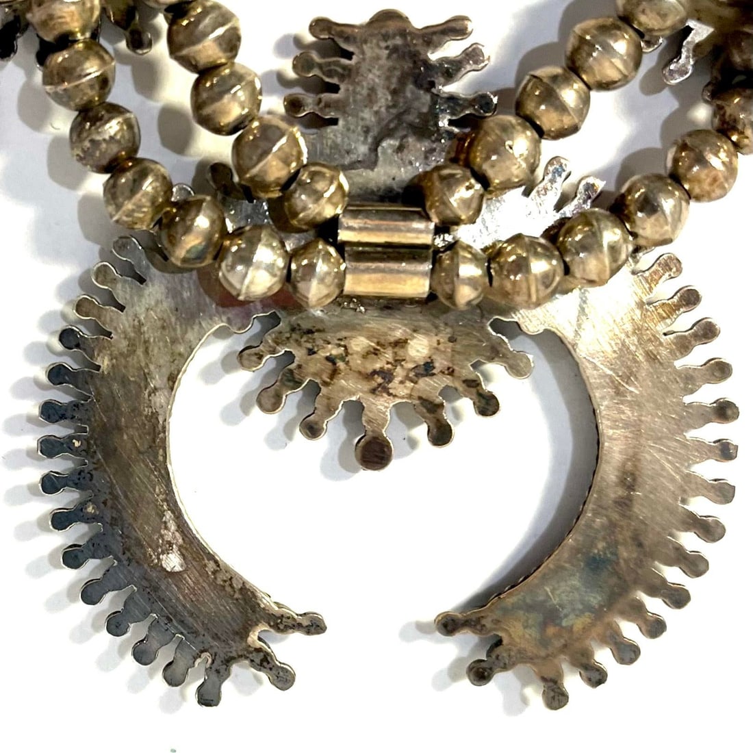 Vintage Zuni Squash Blossom Sterling Silver Turquoise Necklace With Earrings Set - 10