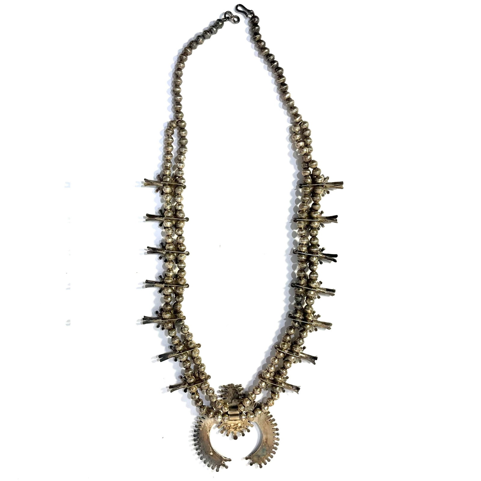 Vintage Zuni Squash Blossom Sterling Silver Turquoise Necklace With Earrings Set - 6