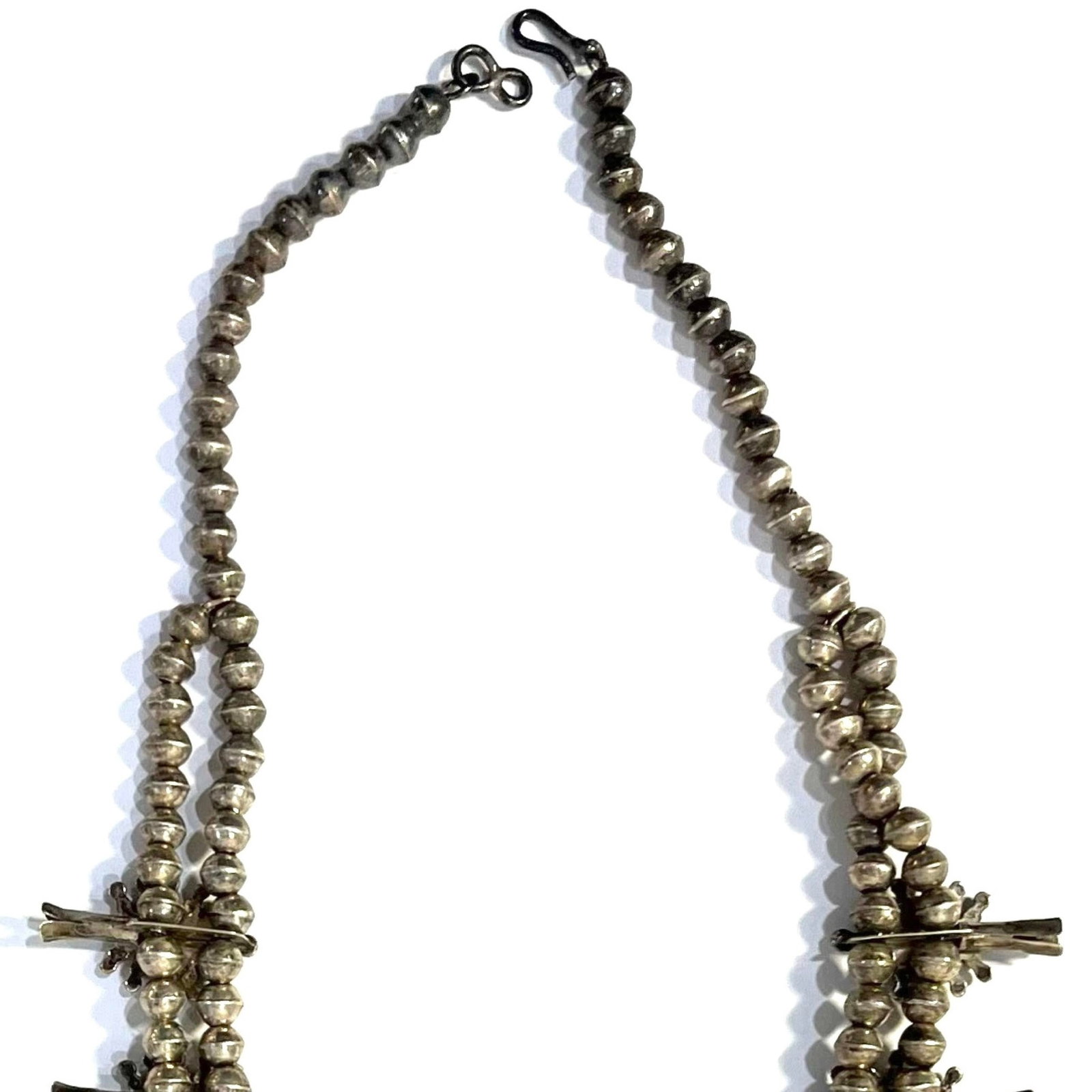 Vintage Zuni Squash Blossom Sterling Silver Turquoise Necklace With Earrings Set - 7