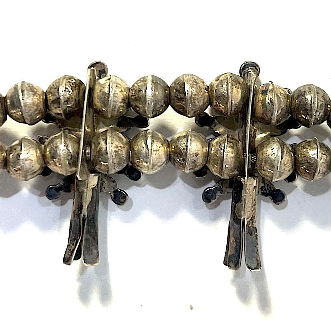 Vintage Zuni Squash Blossom Sterling Silver Turquoise Necklace With Earrings Set - 8