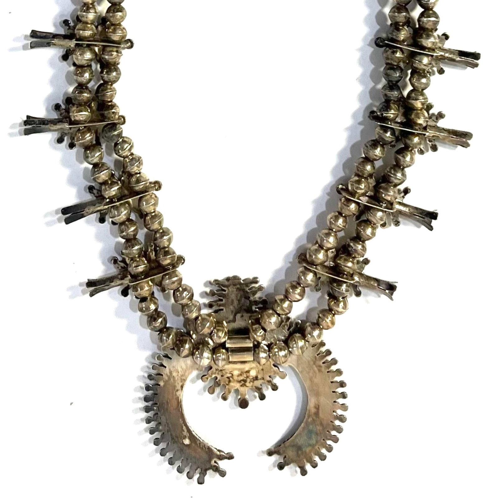 Vintage Zuni Squash Blossom Sterling Silver Turquoise Necklace With Earrings Set - 9