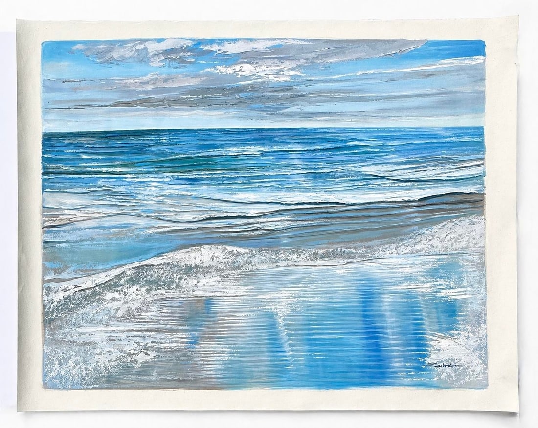 Coastal Seascape Oil Painting by Schrater – Original Ocean Wave Large Landscape on Canvas, 36" - 2