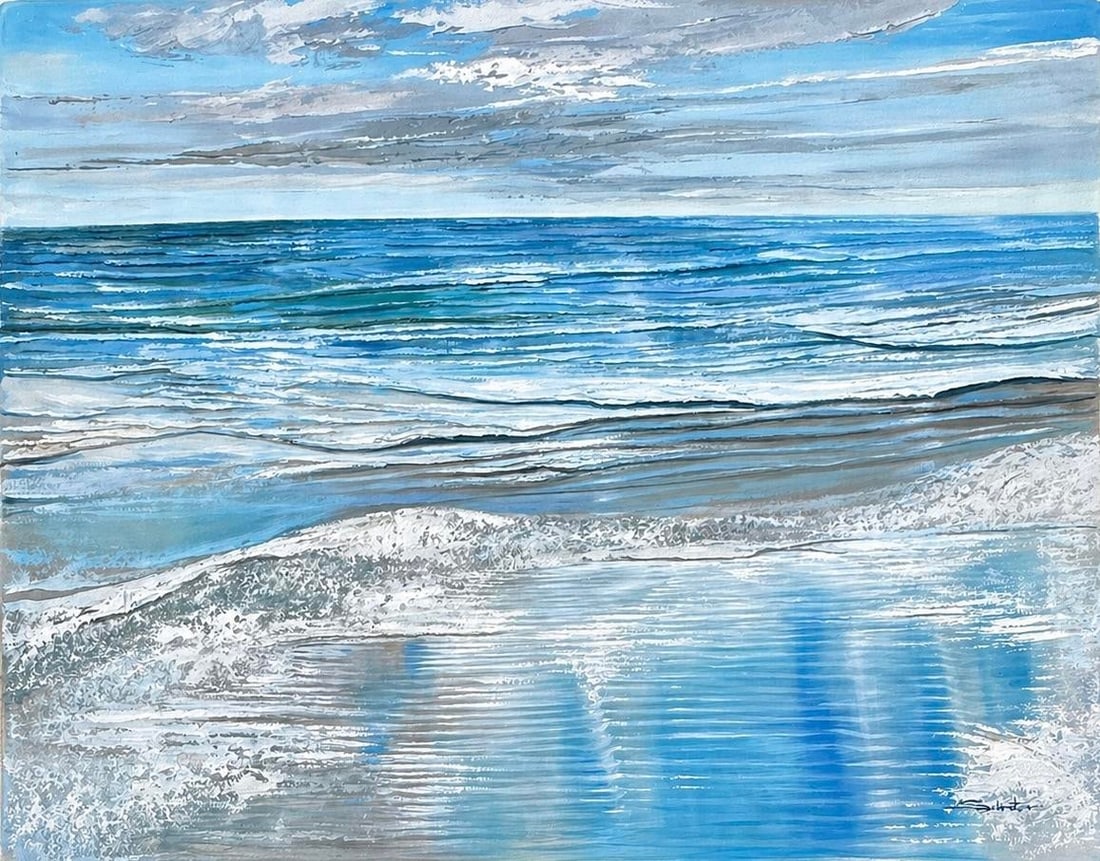 Coastal Seascape Oil Painting by Schrater – Original Ocean Wave Large Landscape on Canvas, 36" - 3