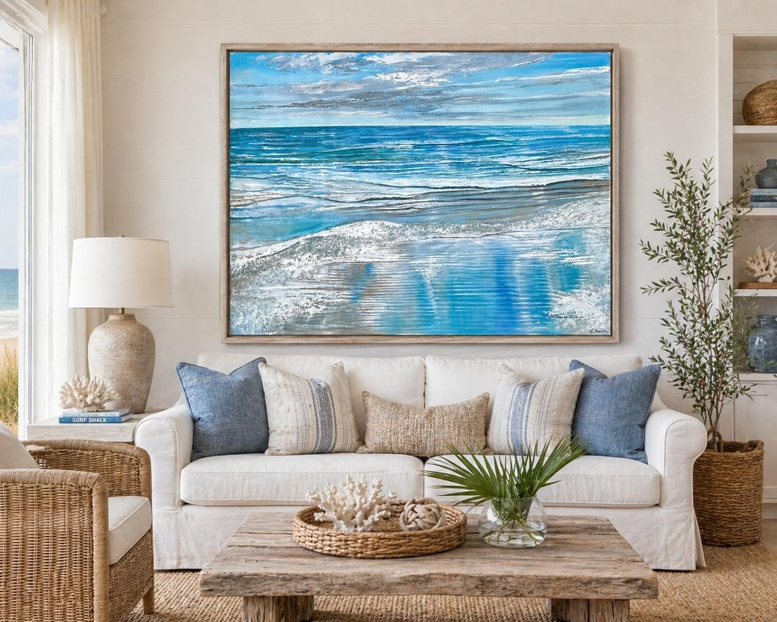Coastal Seascape Oil Painting by Schrater – Original Ocean Wave Large Landscape on Canvas, 36" - 4