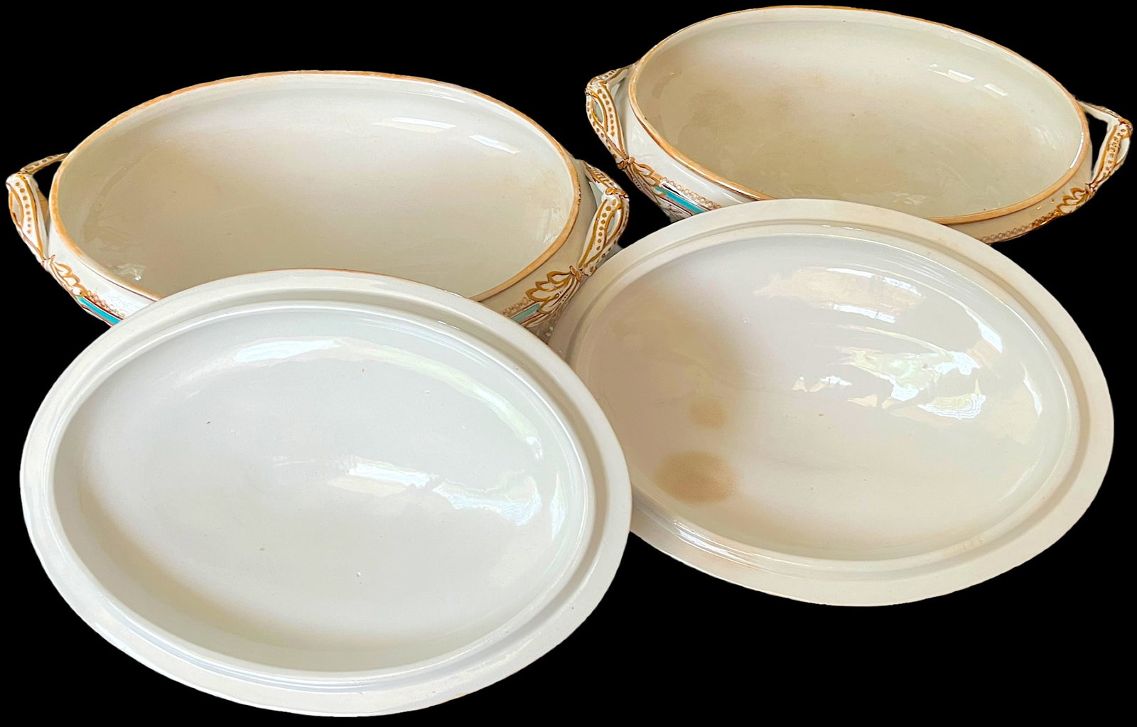 19th Century Edge, Malkin & Co. Staffordishire Hand Painted Turquoise and Brown Porcelain Tureens Wi - 10