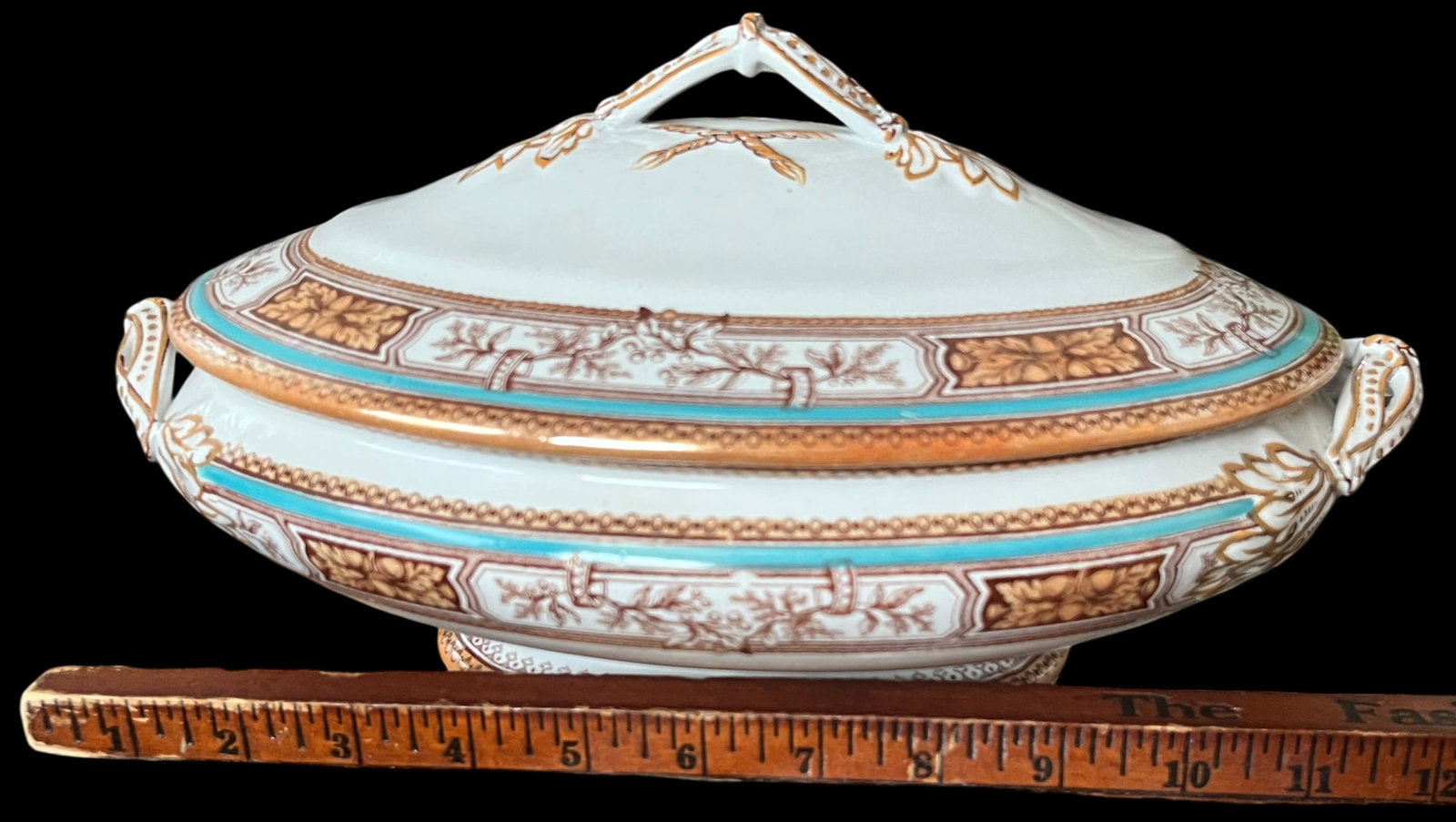 19th Century Edge, Malkin & Co. Staffordishire Hand Painted Turquoise and Brown Porcelain Tureens Wi - 12