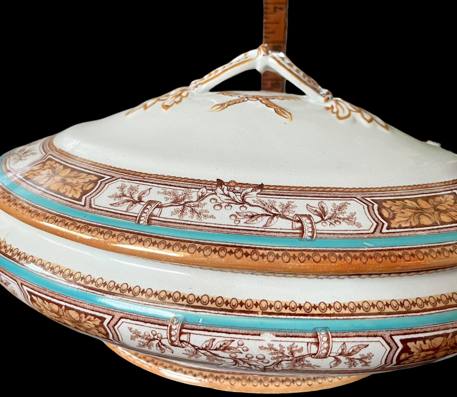 19th Century Edge, Malkin & Co. Staffordishire Hand Painted Turquoise and Brown Porcelain Tureens Wi - 13