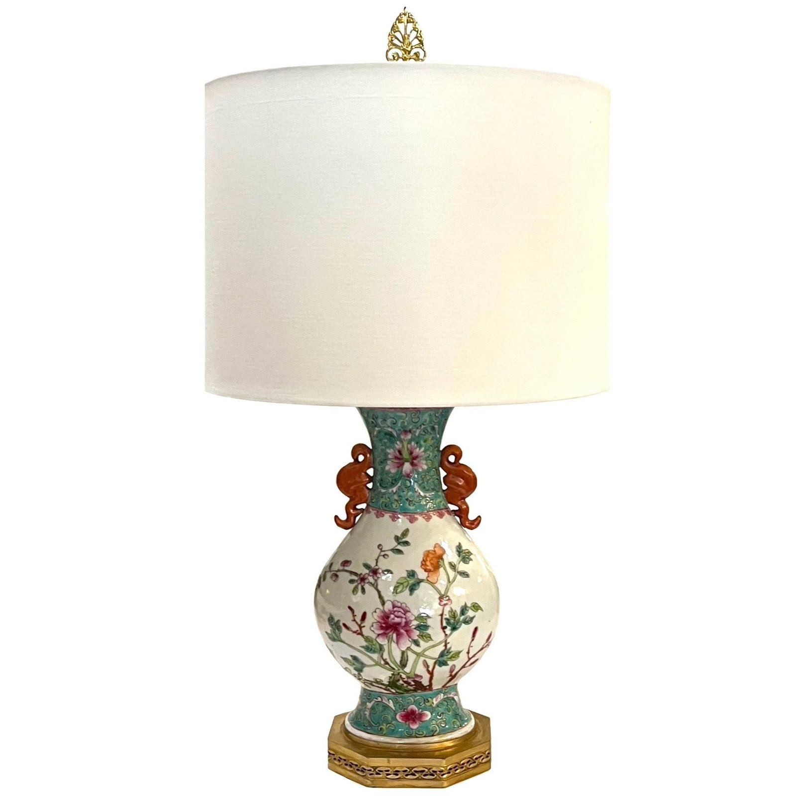 1920's Chinese Famille Rose Porcelain Vase Table Lamp - Newly Rewired - 12