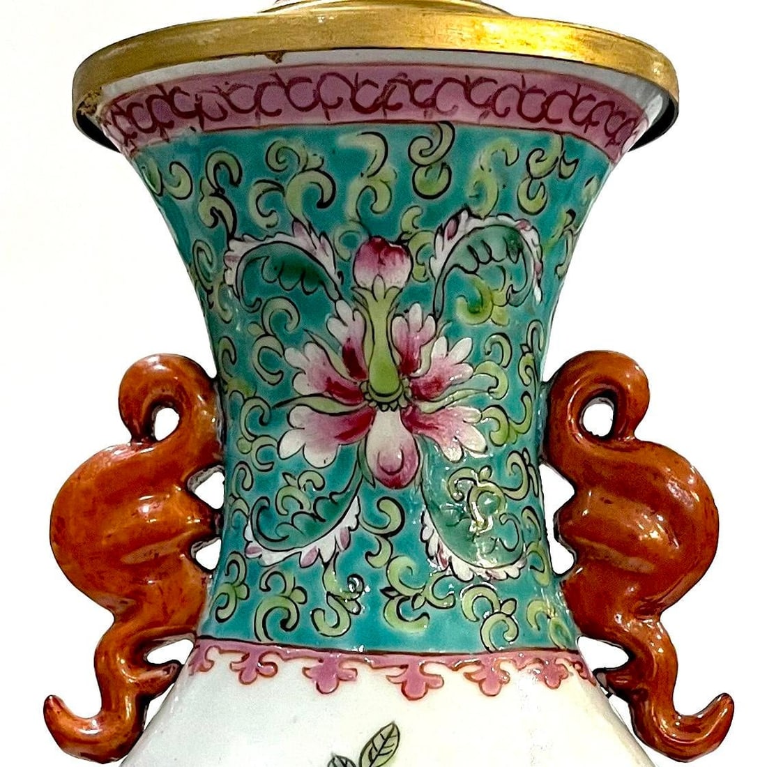 1920's Chinese Famille Rose Porcelain Vase Table Lamp - Newly Rewired - 3