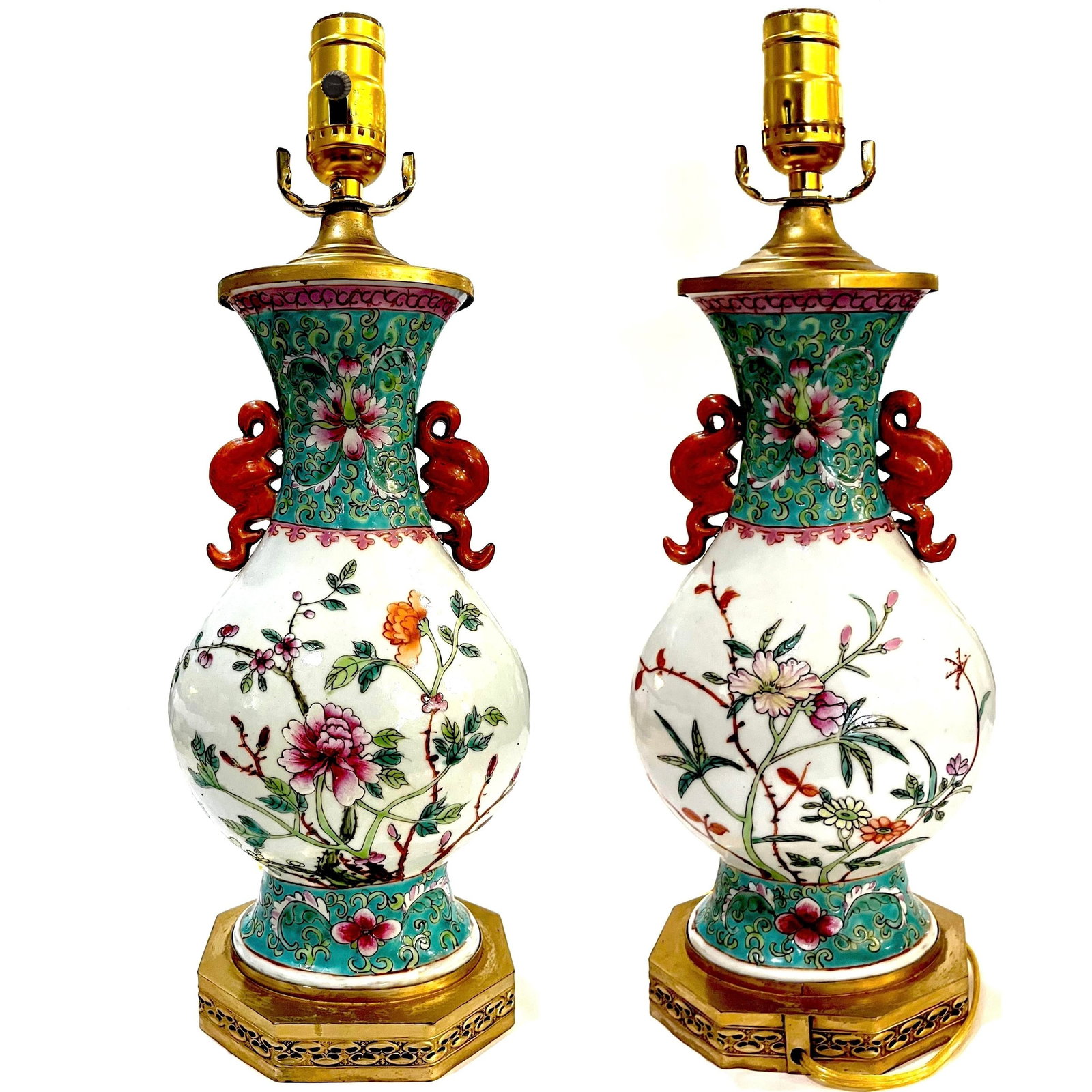 1920's Chinese Famille Rose Porcelain Vase Table Lamp - Newly Rewired - 6