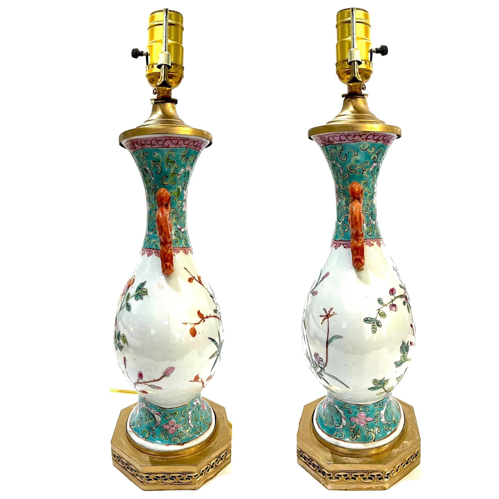1920's Chinese Famille Rose Porcelain Vase Table Lamp - Newly Rewired - 7
