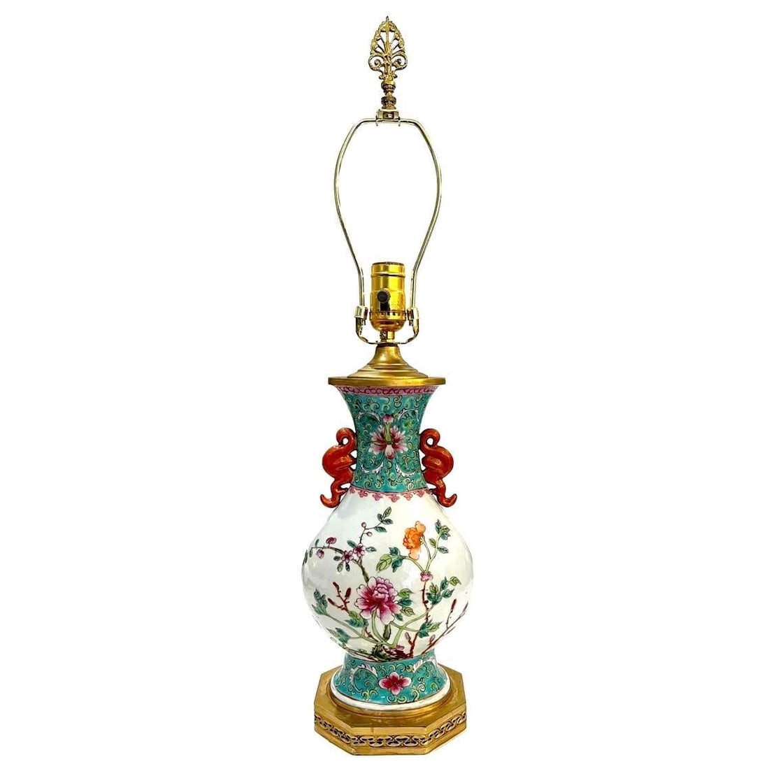 1920's Chinese Famille Rose Porcelain Vase Table Lamp - Newly Rewired - 8