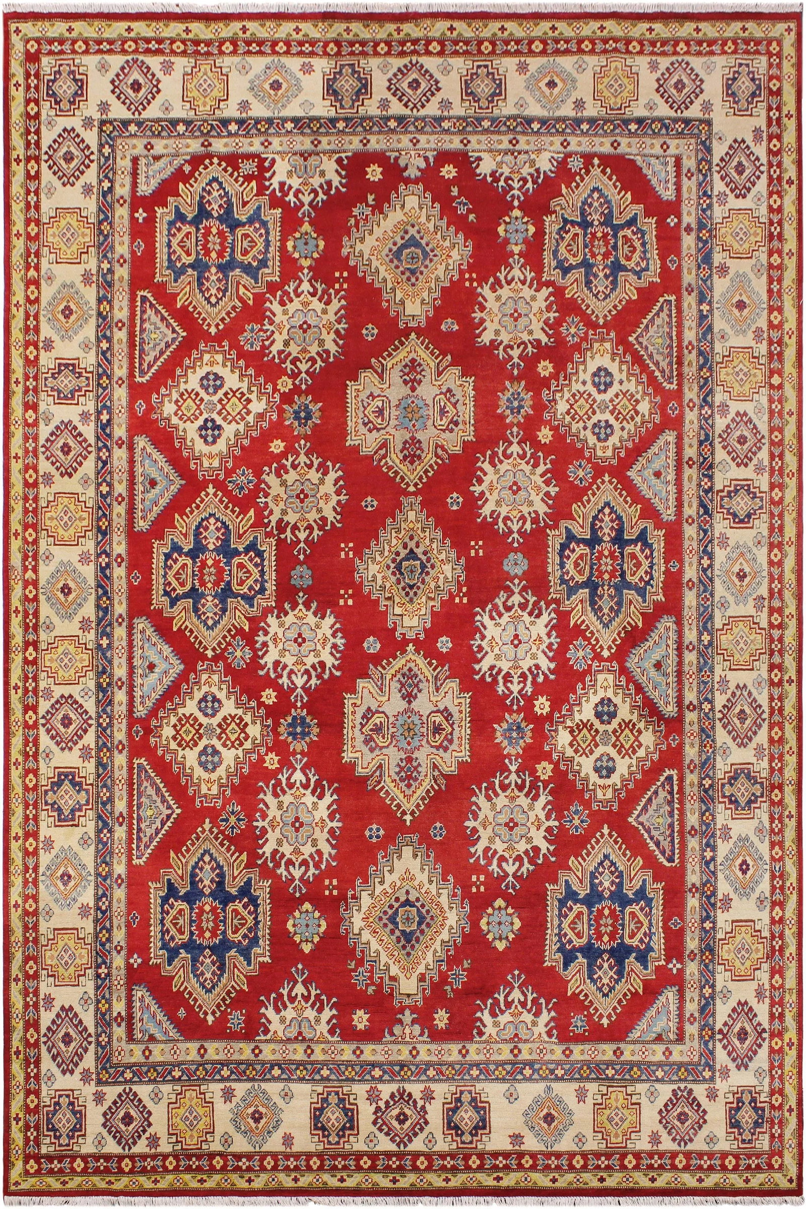 1990s 1990s Vintage Bohemian Kazak Blue/Beige Wool Rug - 9'2" X 11'9" - 10