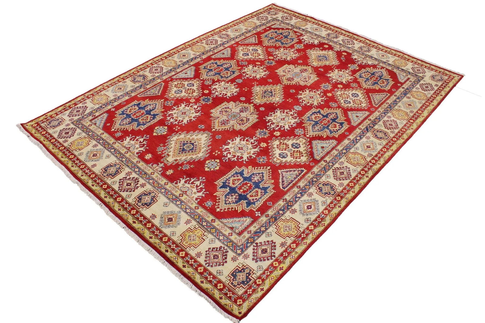 1990s 1990s Vintage Bohemian Kazak Blue/Beige Wool Rug - 9'2" X 11'9" - 3