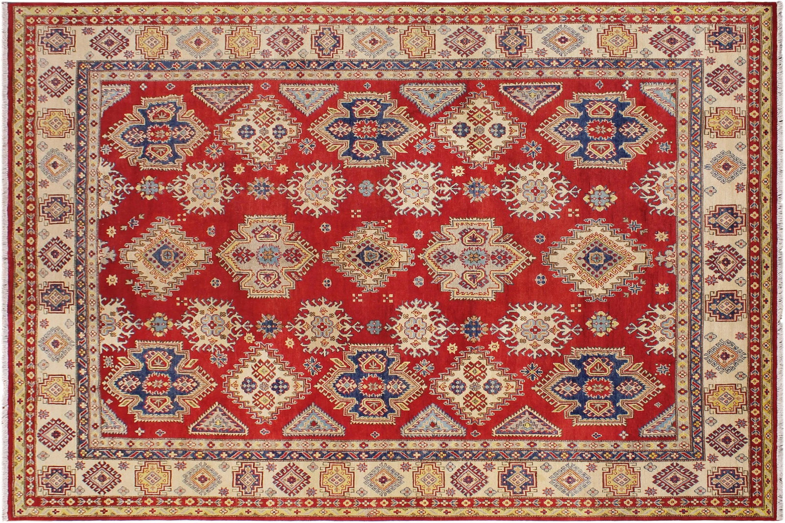 1990s 1990s Vintage Bohemian Kazak Blue/Beige Wool Rug - 9'2" X 11'9" - 6